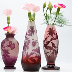 Gallé Signed, Set of Acid Etched Double Overlay Cameo Vases, 1920