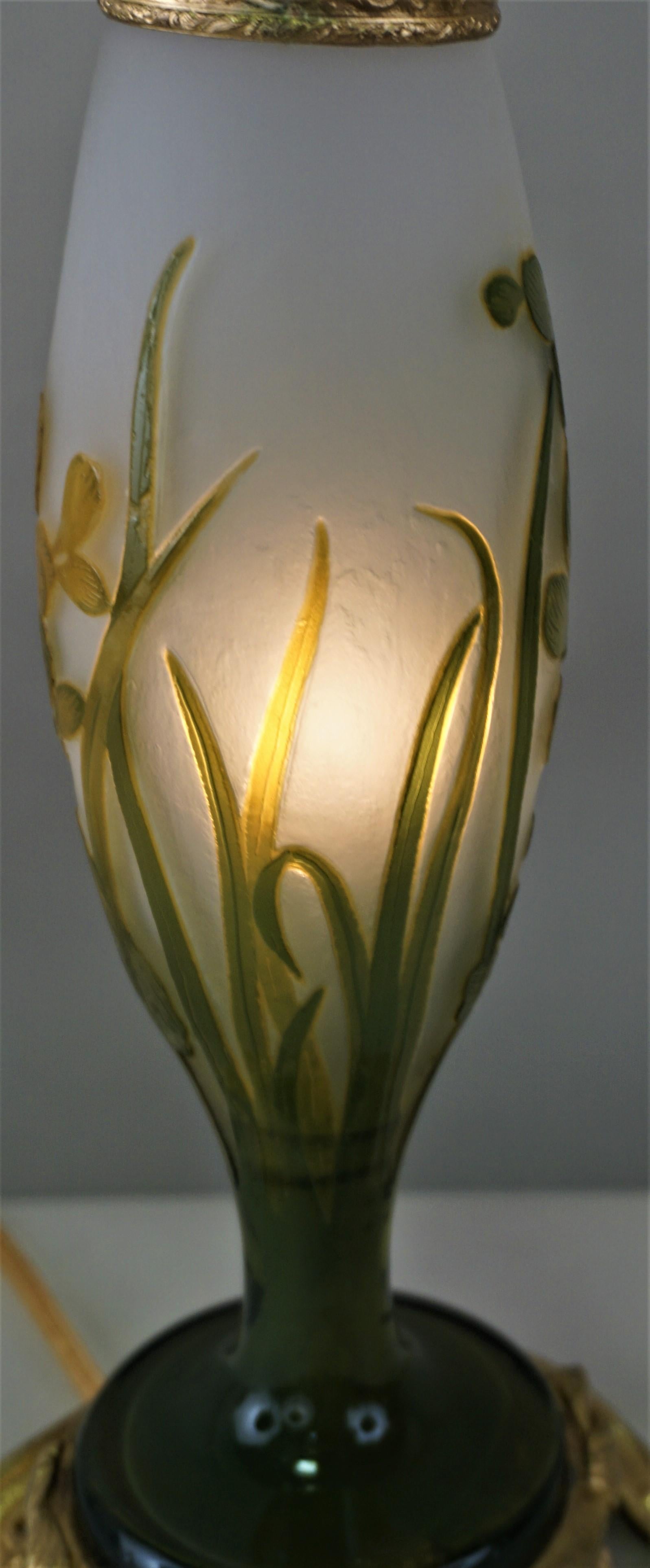 French Galle Style Cameo Glass Art Nouveau Table Lamp