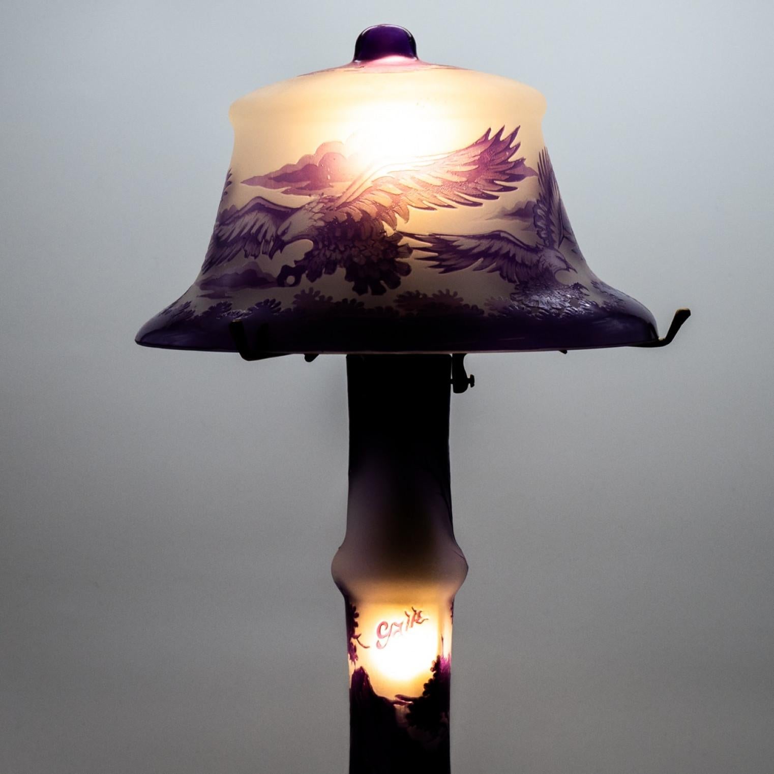 Gallé Style Table Lamp Art Nouveau Purple Glass, France For Sale 4
