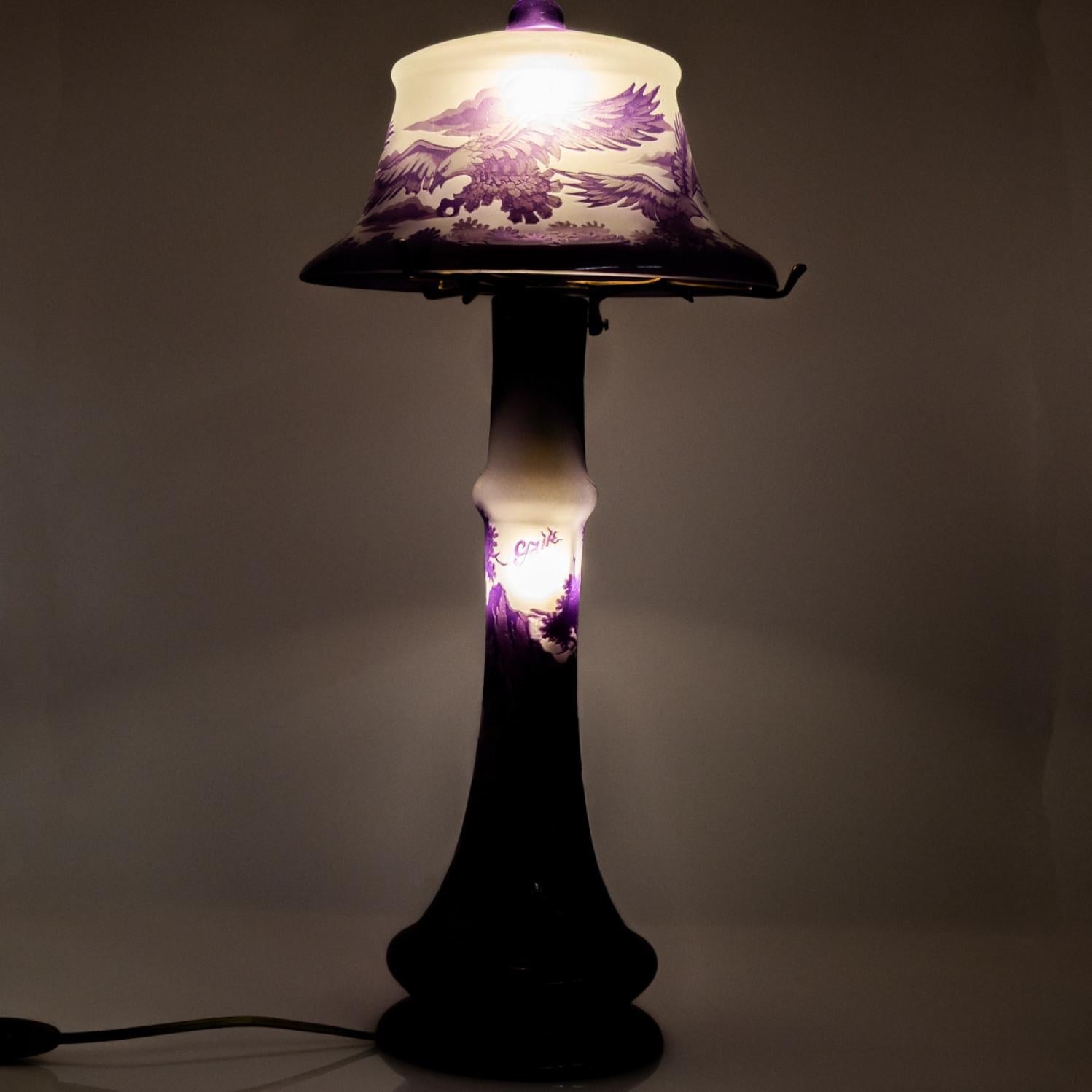 Gallé Style Table Lamp Art Nouveau Purple Glass, France For Sale 5