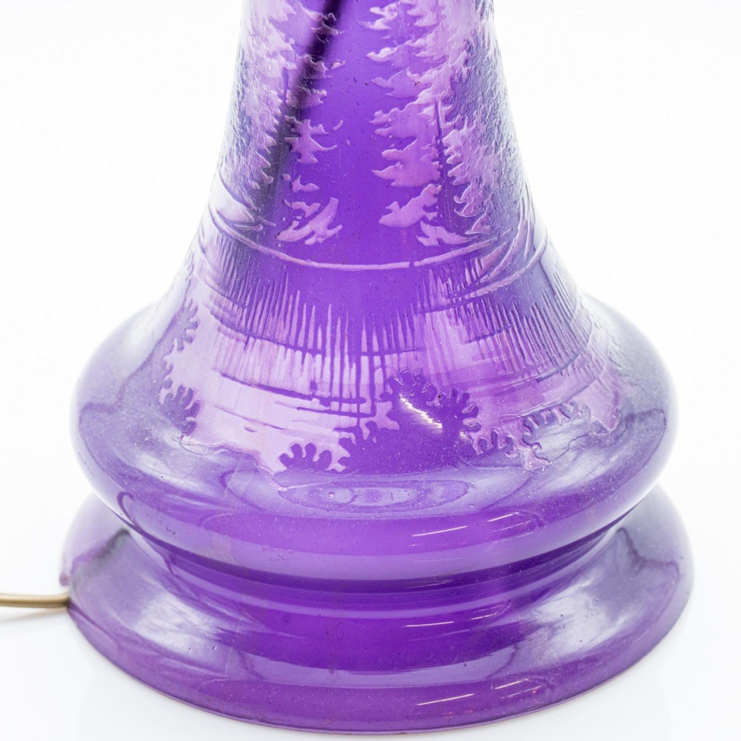 Gallé Style Table Lamp Art Nouveau Purple Glass, France For Sale 6