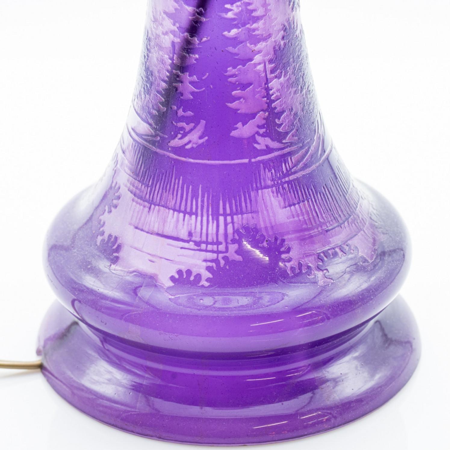 Gallé Stil Tischlampe Jugendstil Lila Glas, Frankreich im Angebot 5