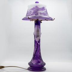 Gallé Style Table Lamp Art Nouveau Purple Glass, France