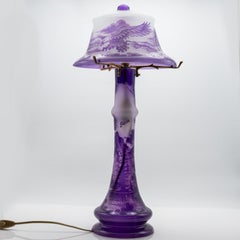 Gallé Style Table Lamp Art Nouveau Purple Glass, France
