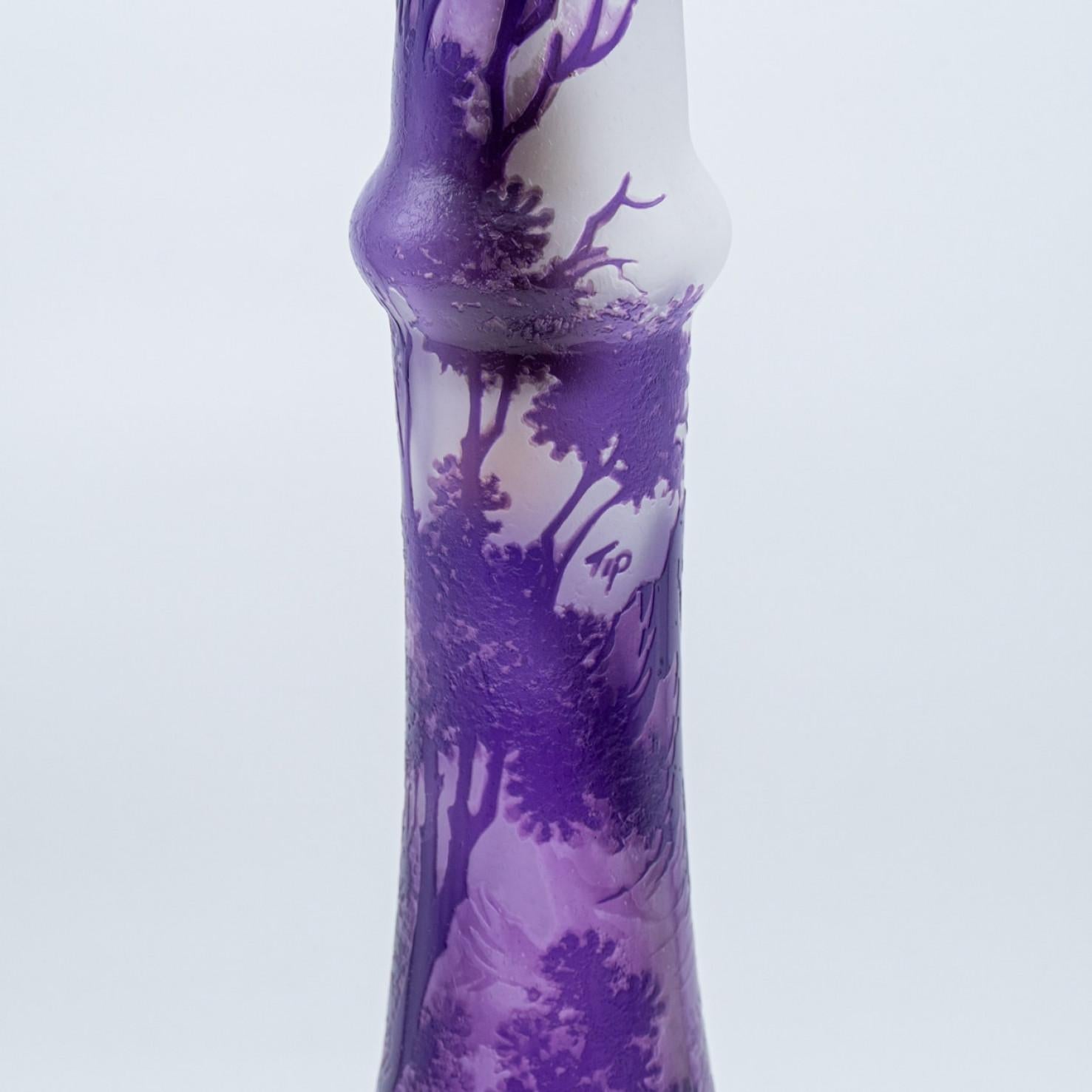 Lámpara de mesa estilo Gallé Art Nouveau Cristal violeta, Francia en venta 2