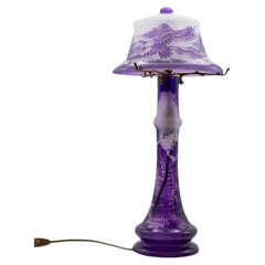 Gallé Style Table Lamp Art Nouveau Purple Glass, France