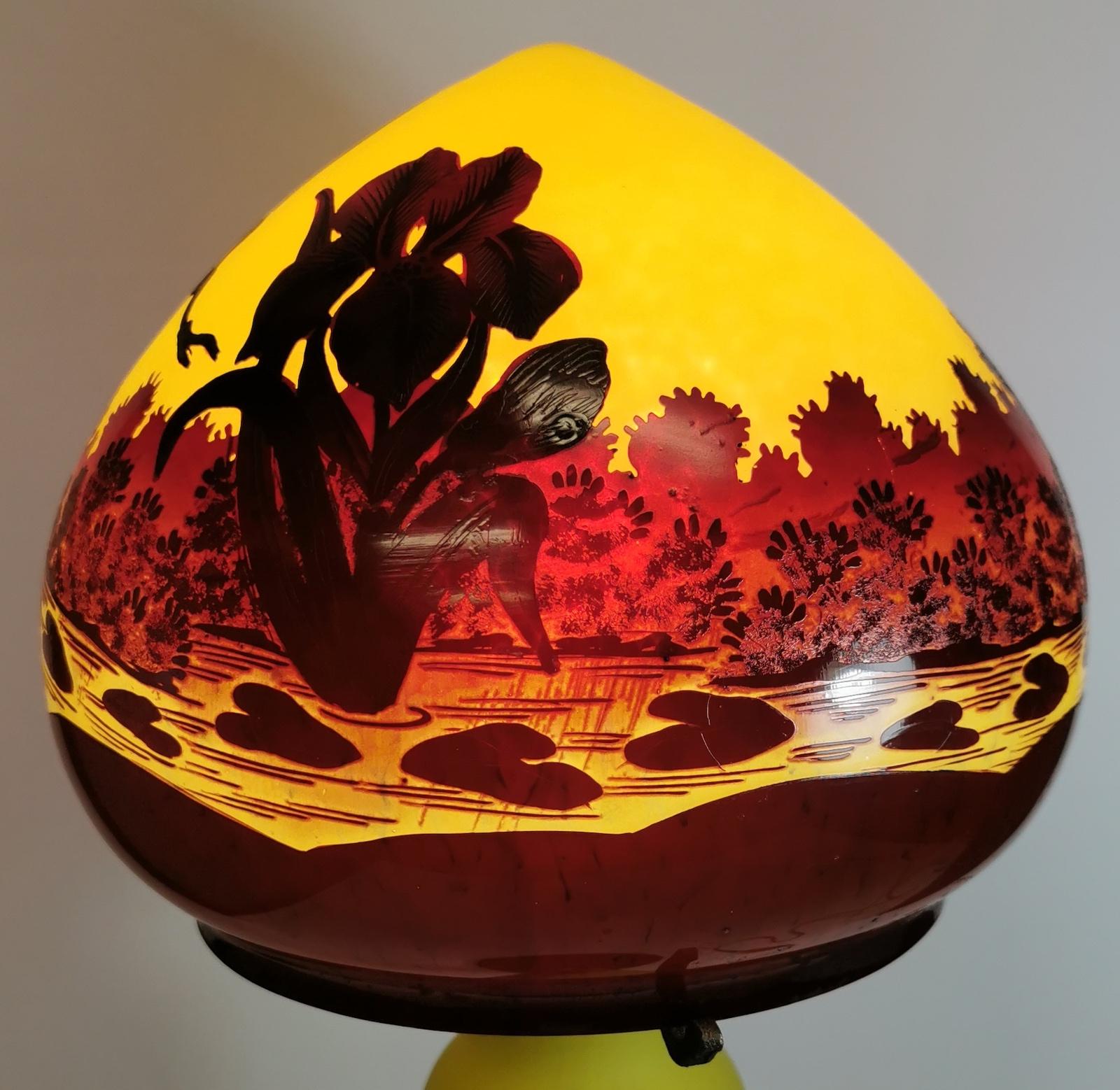 Glass Galle Style Table Lamp For Sale