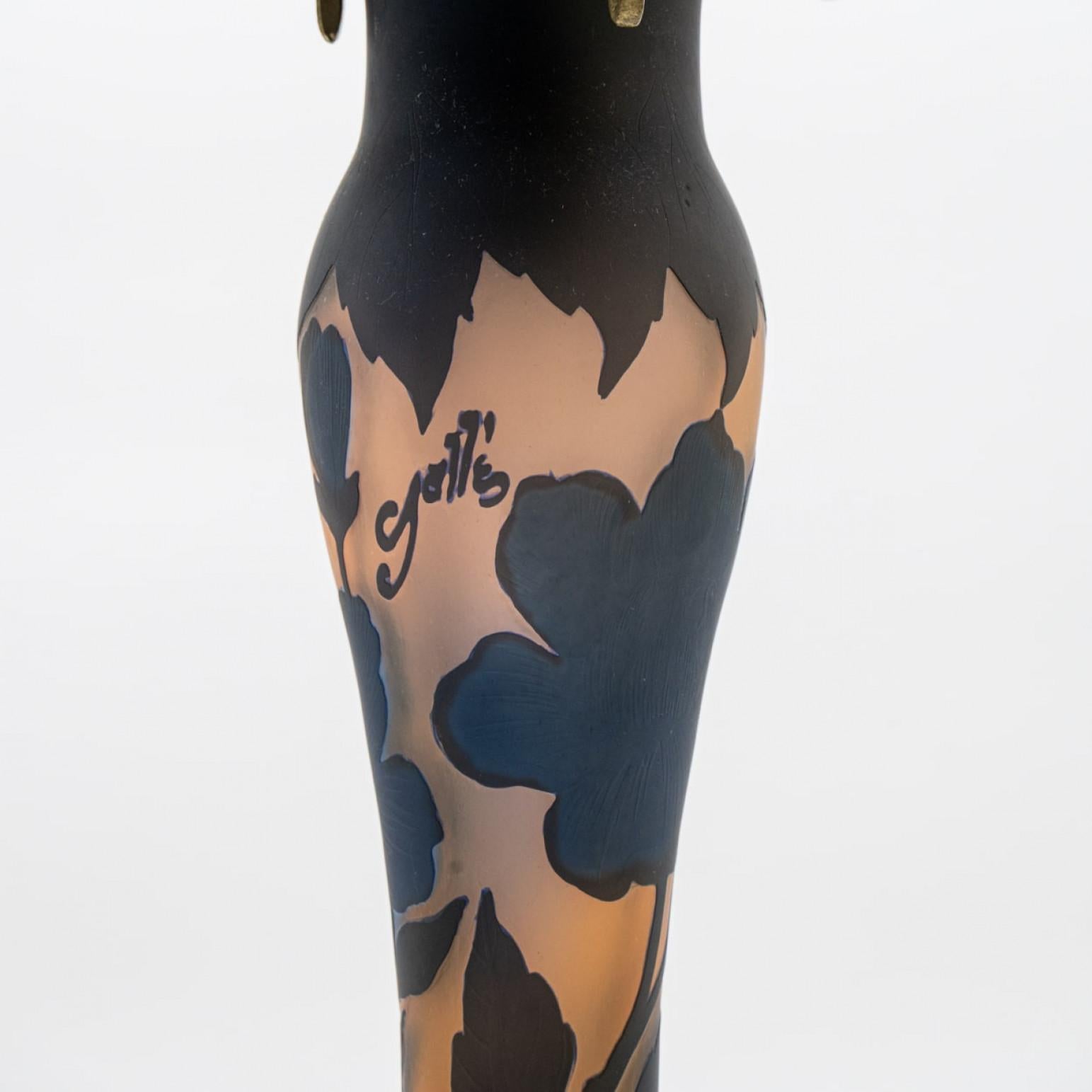 Gallé Stil Tischlampe Pilz Hibiskus Gelb Blau, Frankreich im Angebot 1