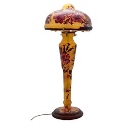 Gallé Style Table Lamp Mushroom Yellow Red Flowers, France