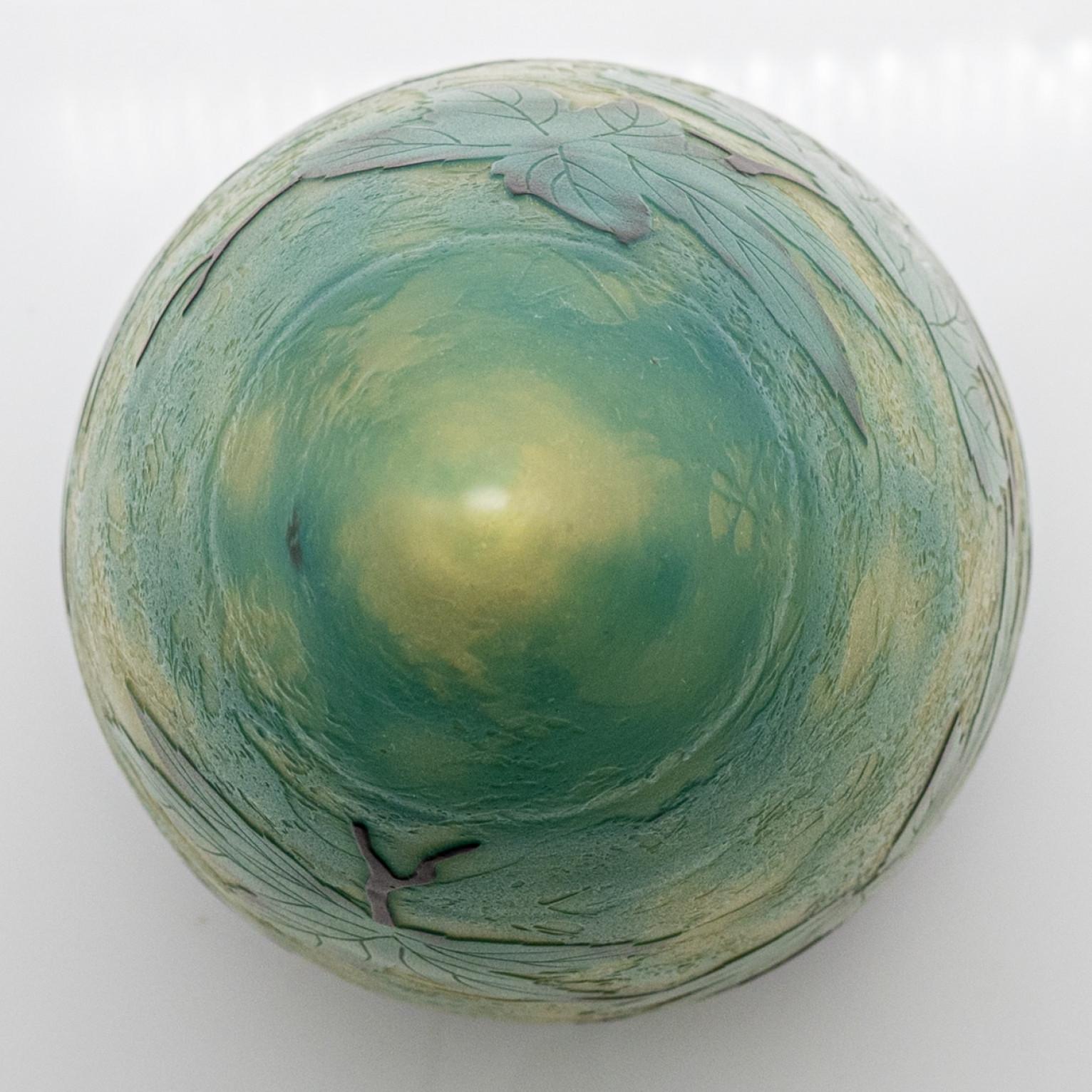 Gallé Table Lamp Mushroom Green Leafs, France Art Nouveau en venta