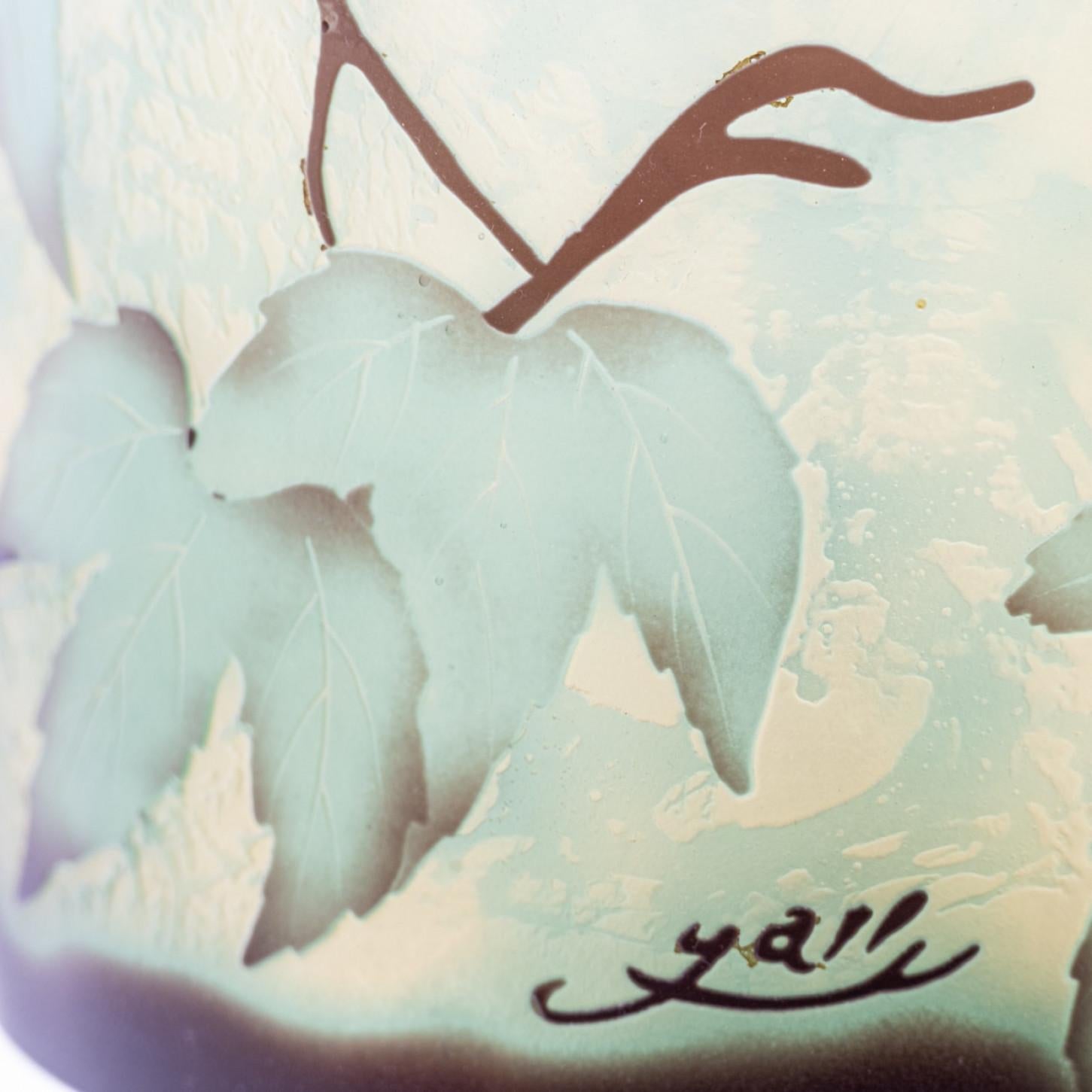 Français Lampe de table Gallé Champignon Feuilles vertes, France