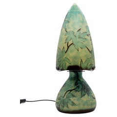 Gallé Table Lamp Mushroom Green Leafs, France Antique Gallé Table Lamp Mushroom Green Leafs, France