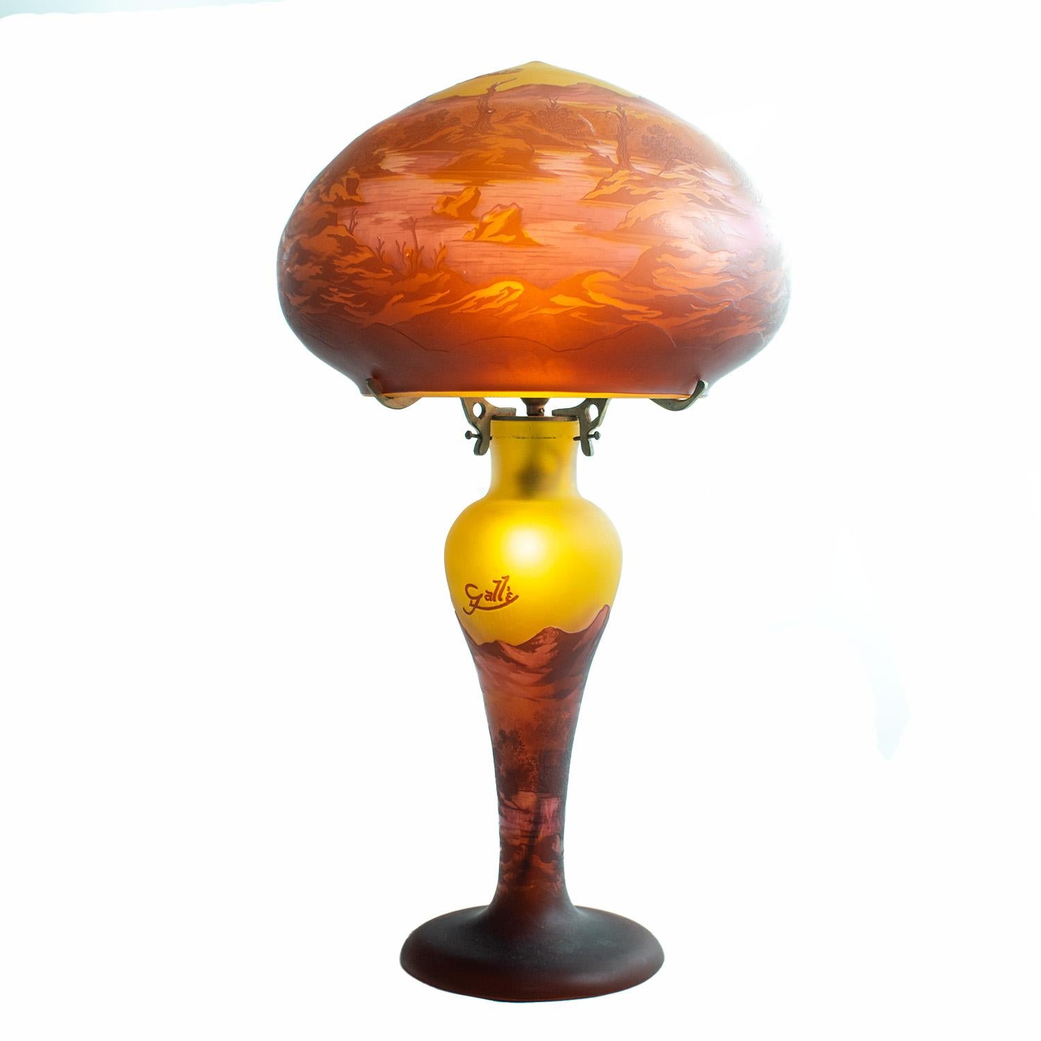 Art nouveau Gallè Tip - Grande lampe champignon Art Nouveau en verre multicouche en vente