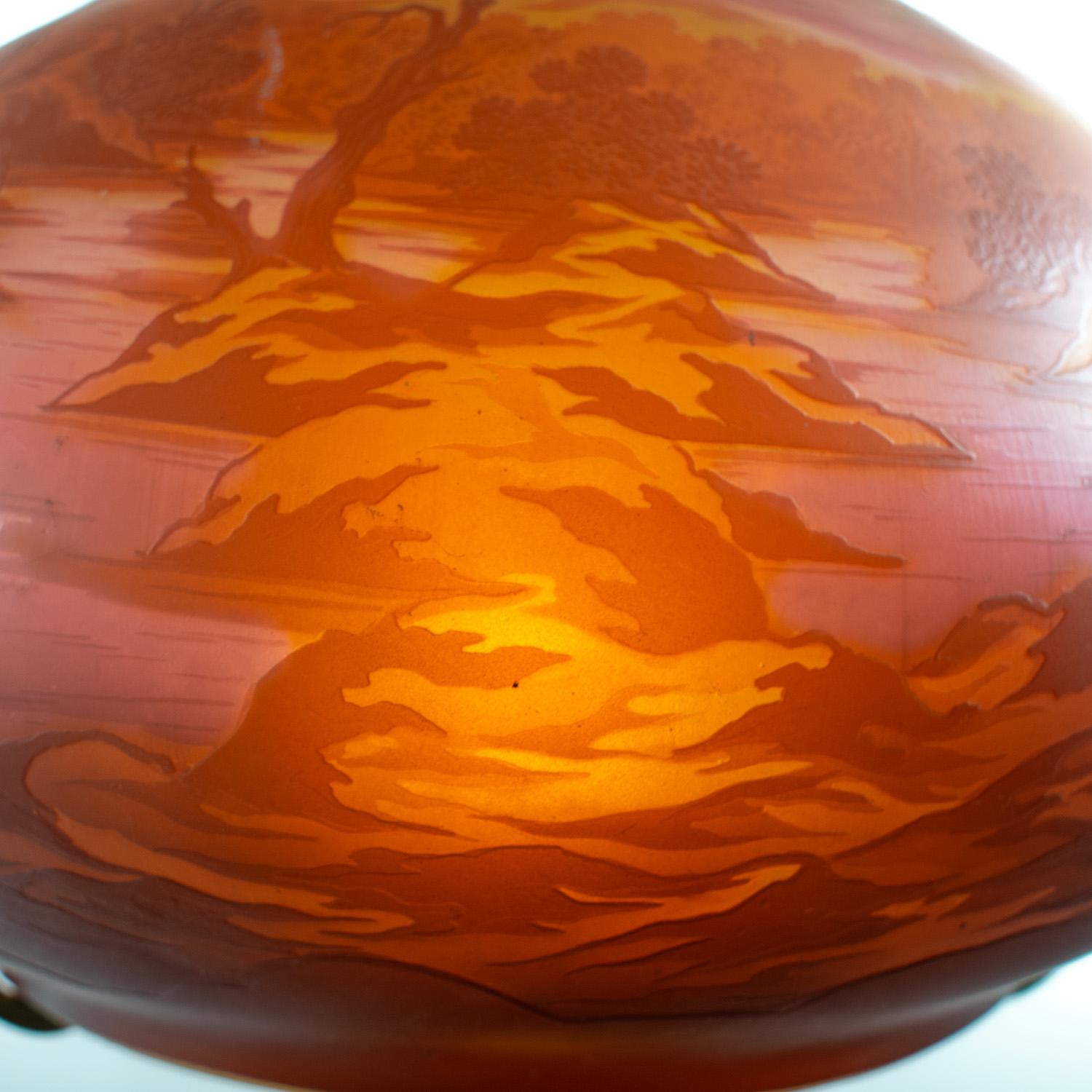 Glass Gallè Tip - Impressive Large ART NOUVEAU MUSHROOM LAMP in multilayer glass For Sale