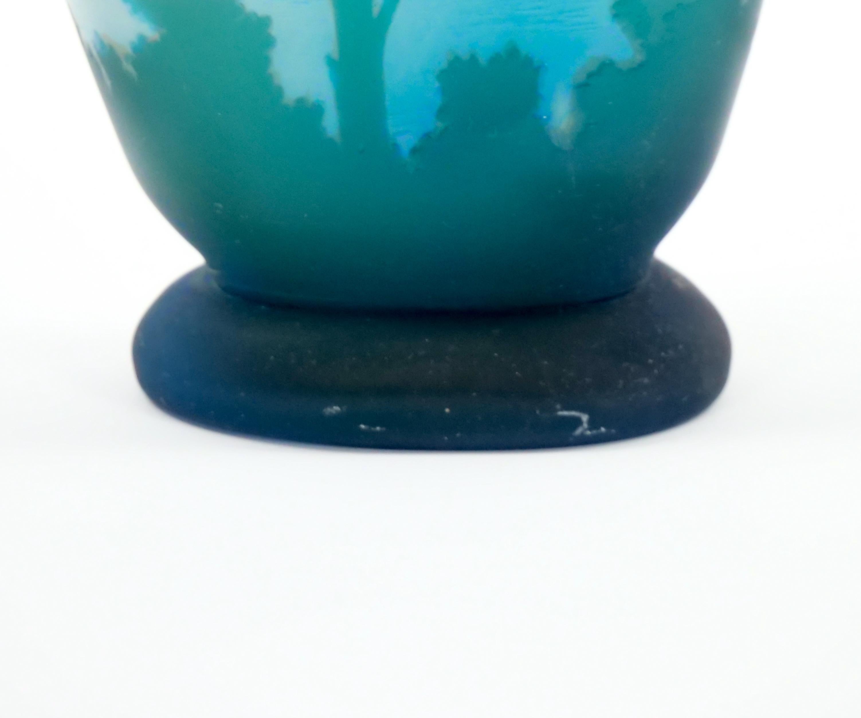 Galle Turquoise Cameo Glass Art Nouveau Decorative Vase For Sale 4