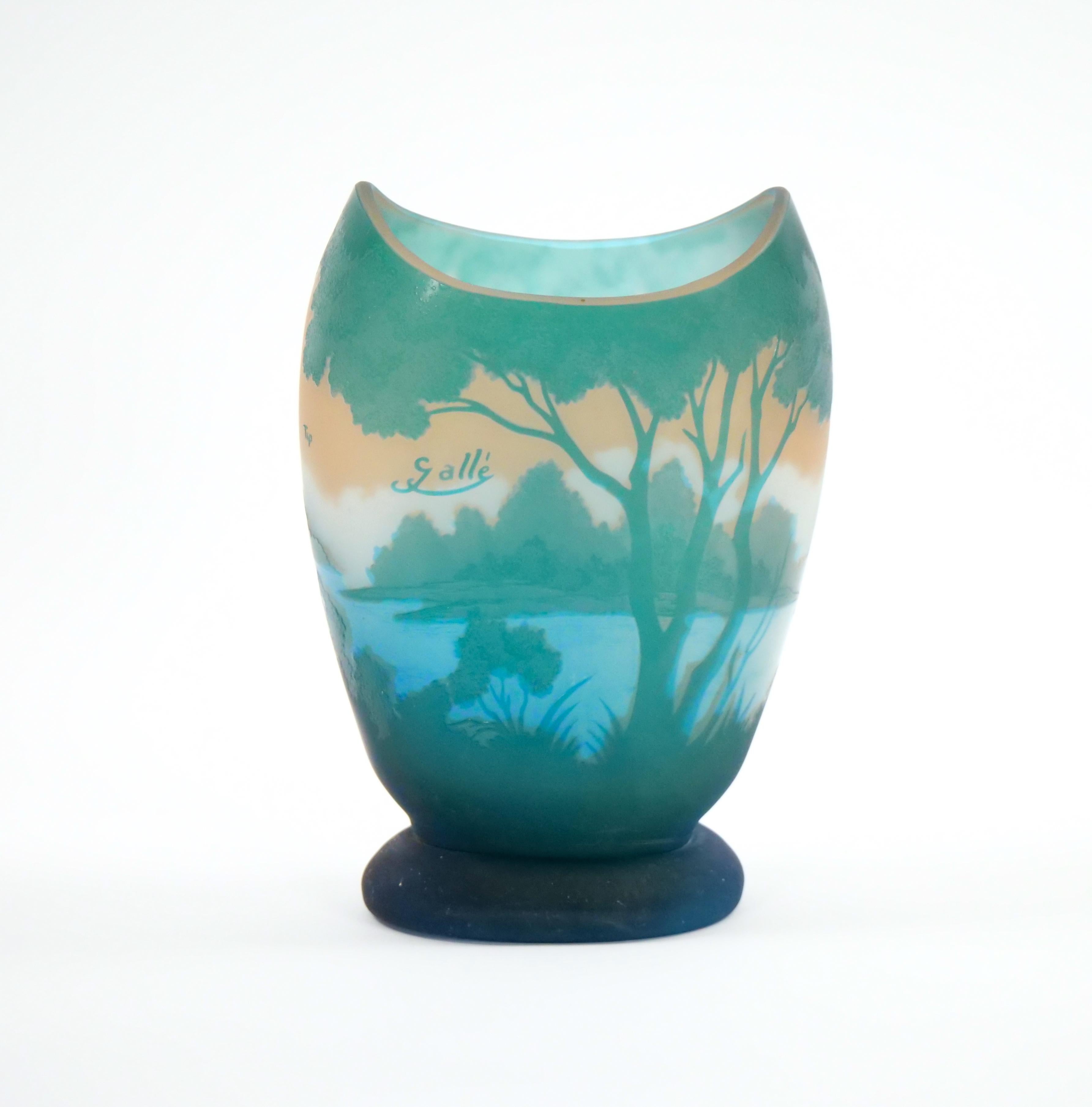 Galle Turquoise Cameo Glass Art Nouveau Decorative Vase For Sale 5