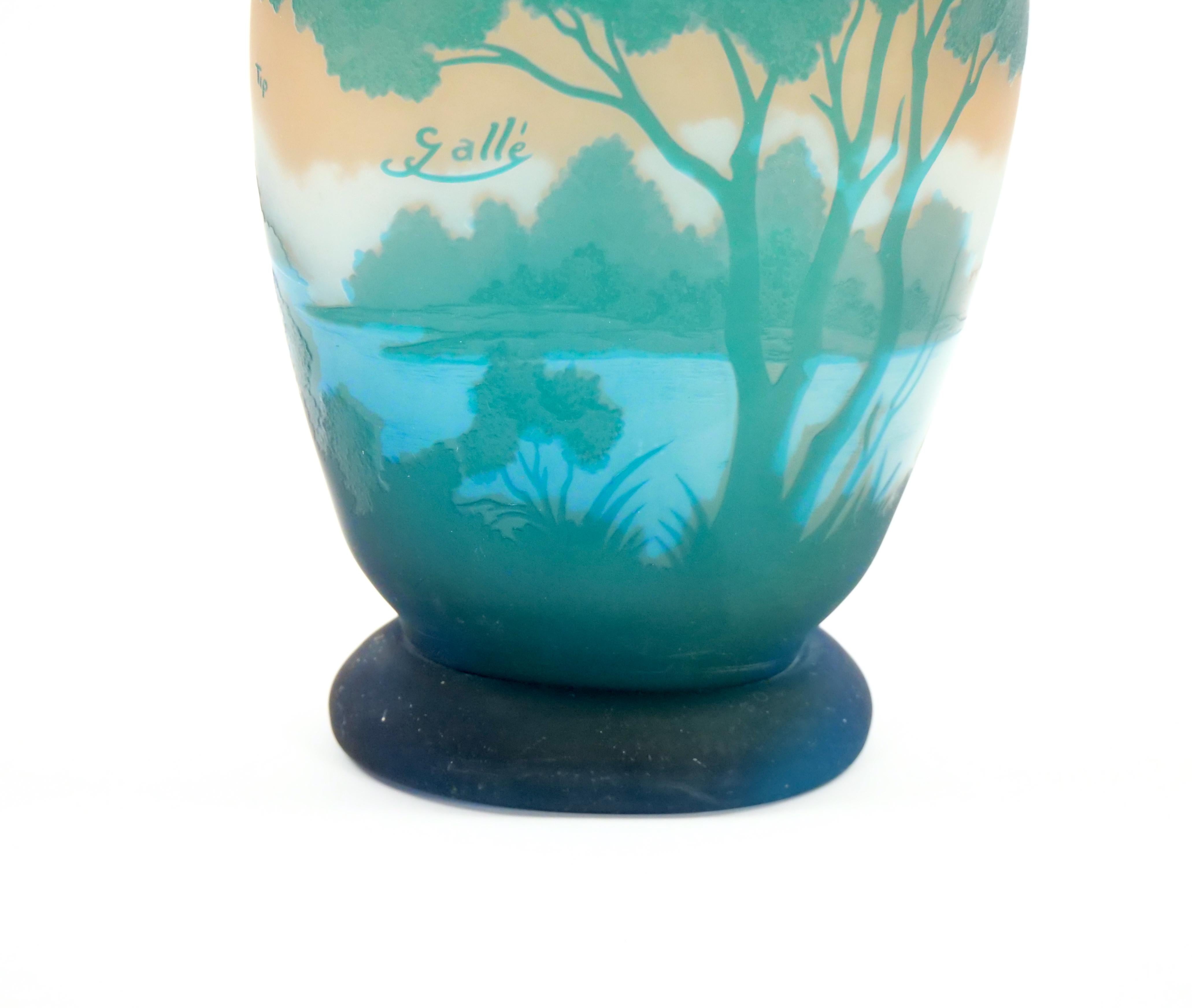Galle Turquoise Cameo Glass Art Nouveau Decorative Vase In Good Condition For Sale In Tarry Town, NY