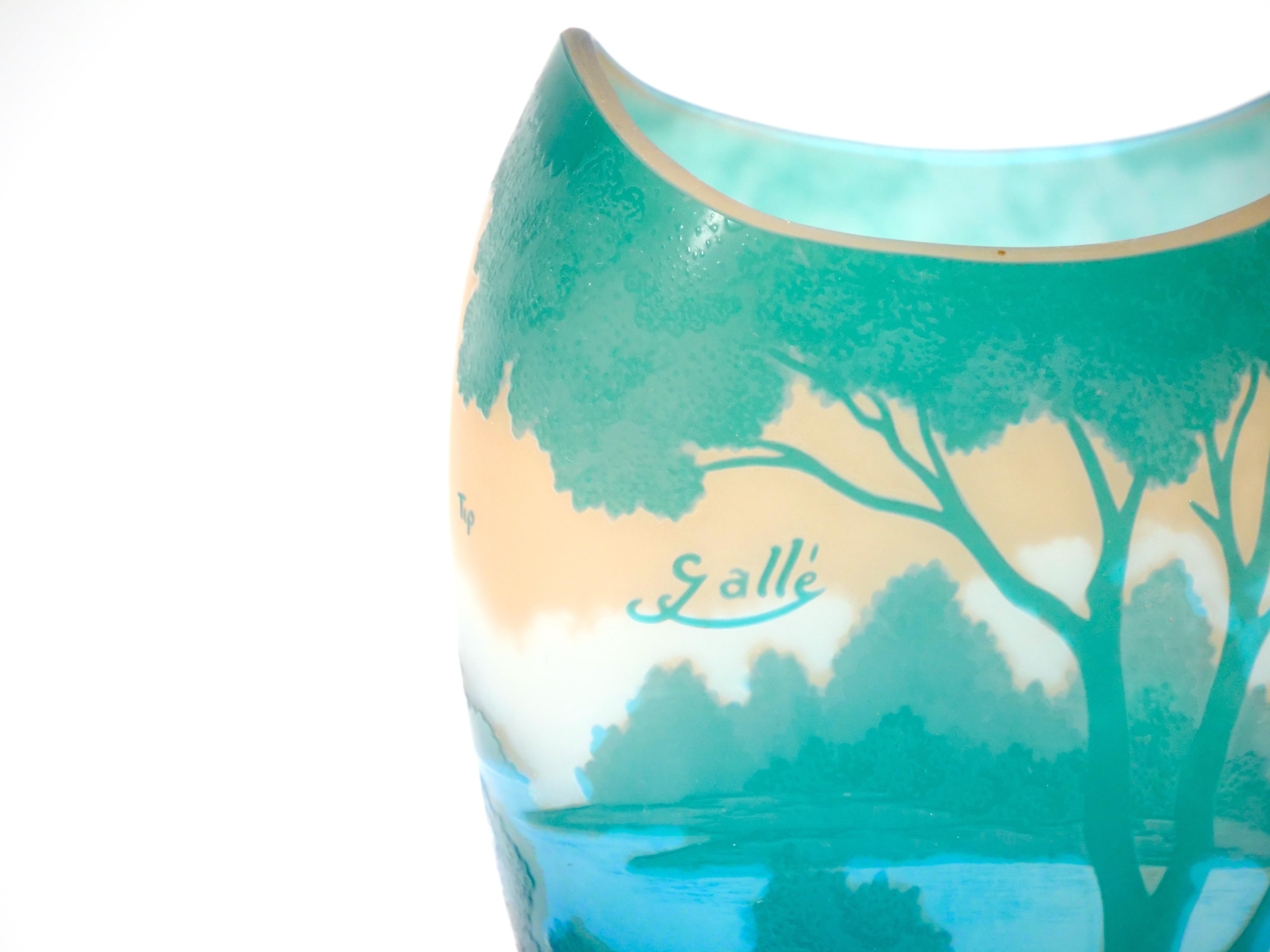 Art Glass Galle Turquoise Cameo Glass Art Nouveau Decorative Vase For Sale