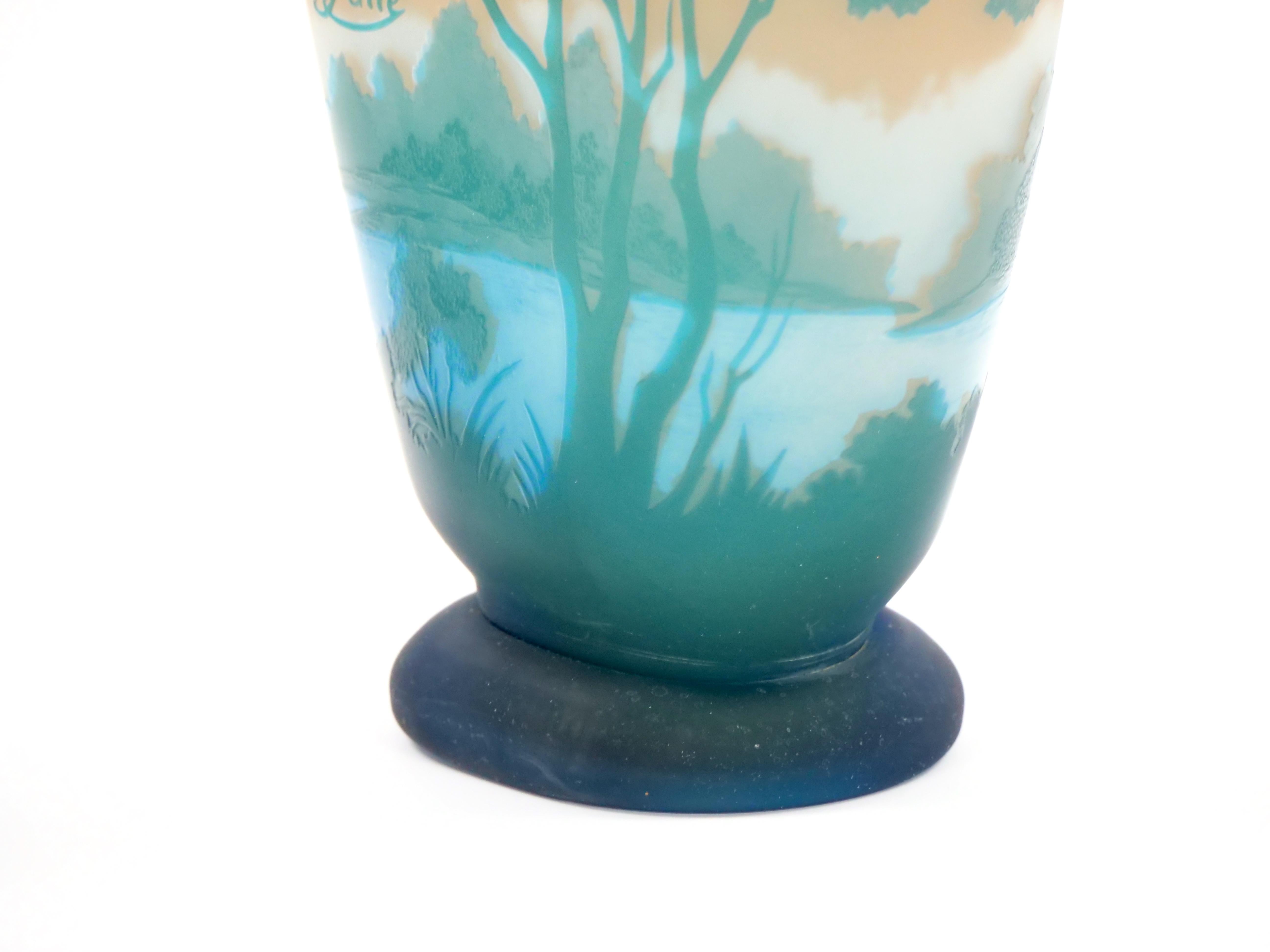 Galle Turquoise Cameo Glass Art Nouveau Decorative Vase For Sale 1