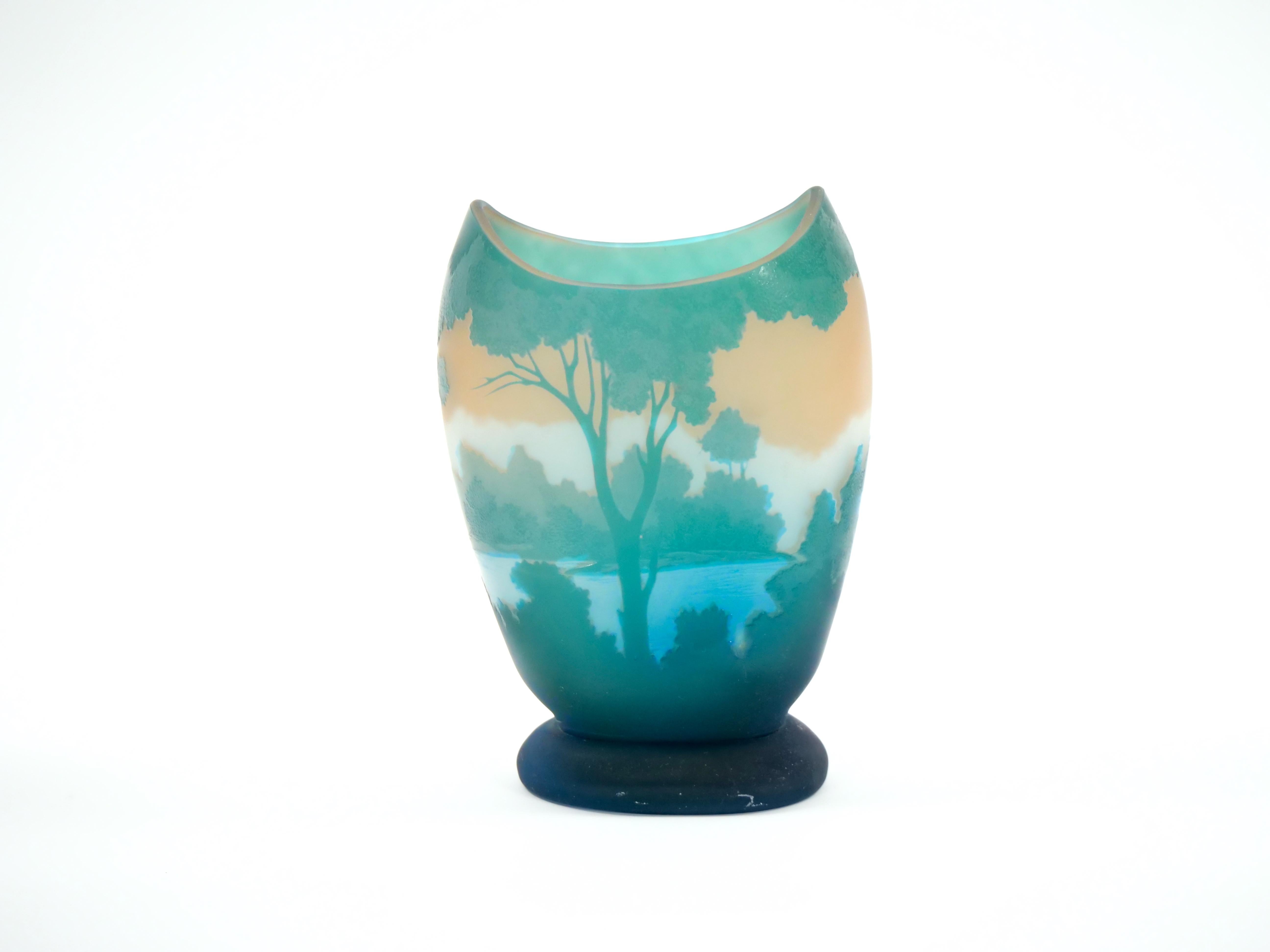 Galle Turquoise Cameo Glass Art Nouveau Decorative Vase For Sale 2