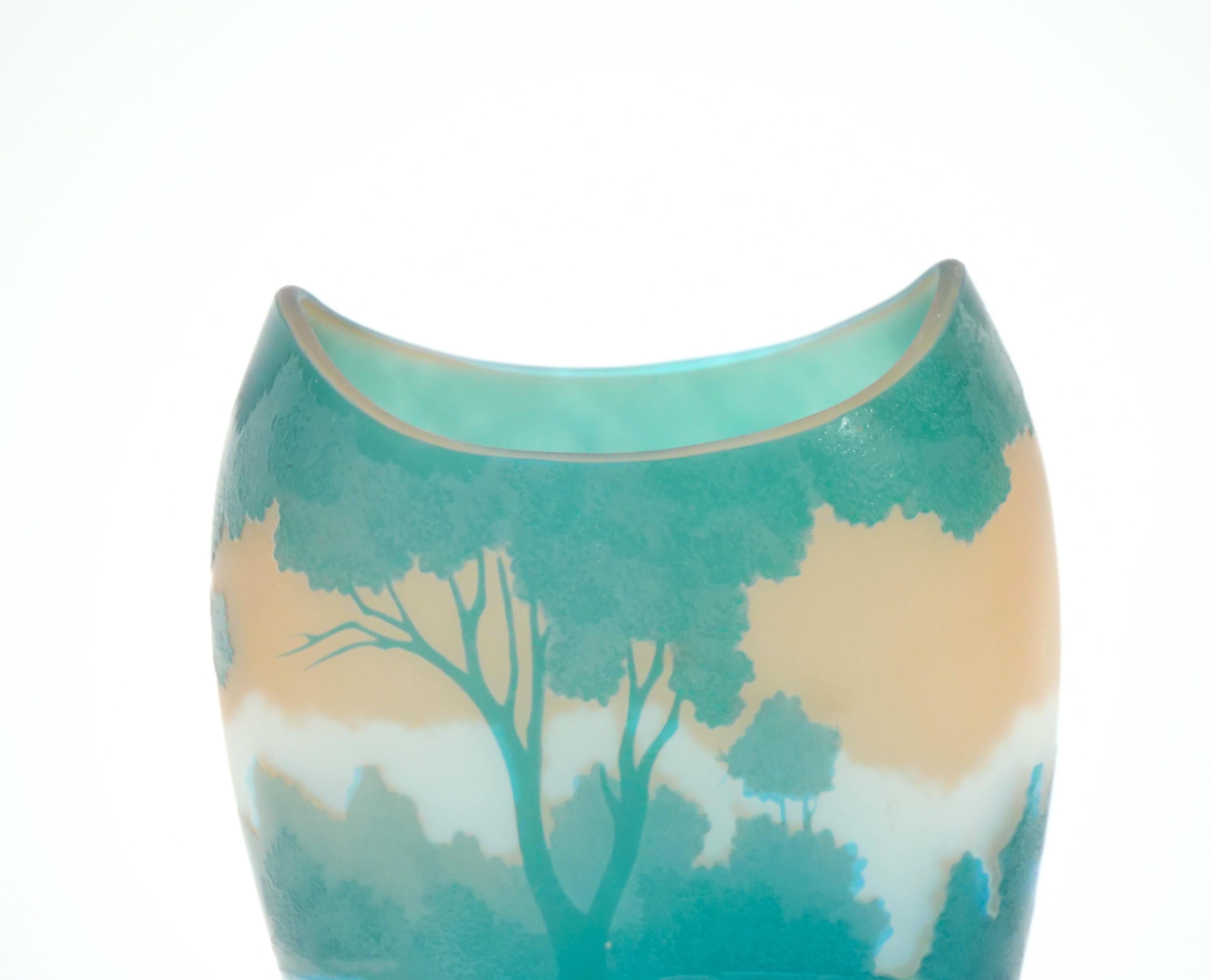 Galle Turquoise Cameo Glass Art Nouveau Decorative Vase For Sale 3