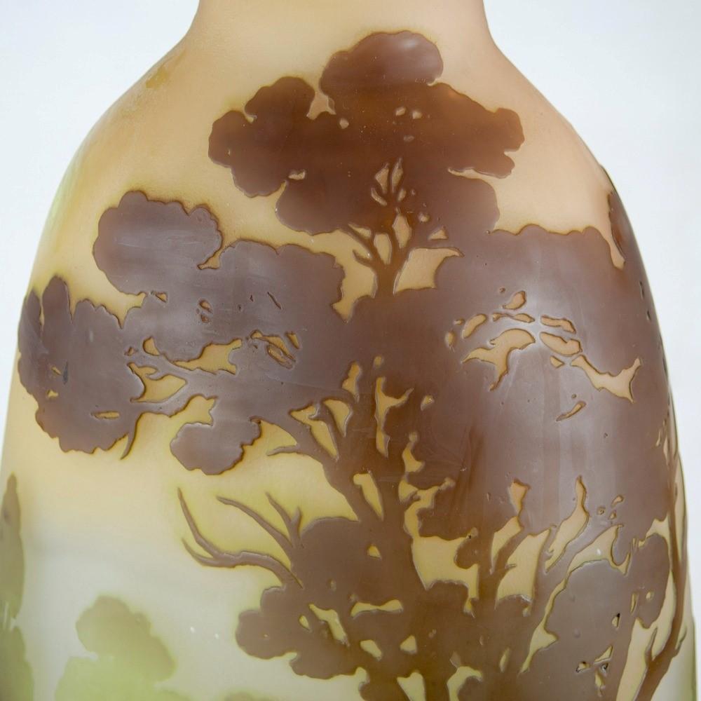 Etched Gallé vase with aquatic landscape For Sale
