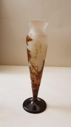 Gallé XXI Sec. Floral Brown Decoration Art Nouveau Conical Glass Vase, 1920s