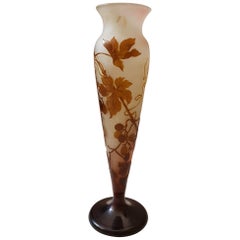 Gallé XXI Sec. Floral Brown Decoration Art Nouveau Conical Glass Vase, 1920s