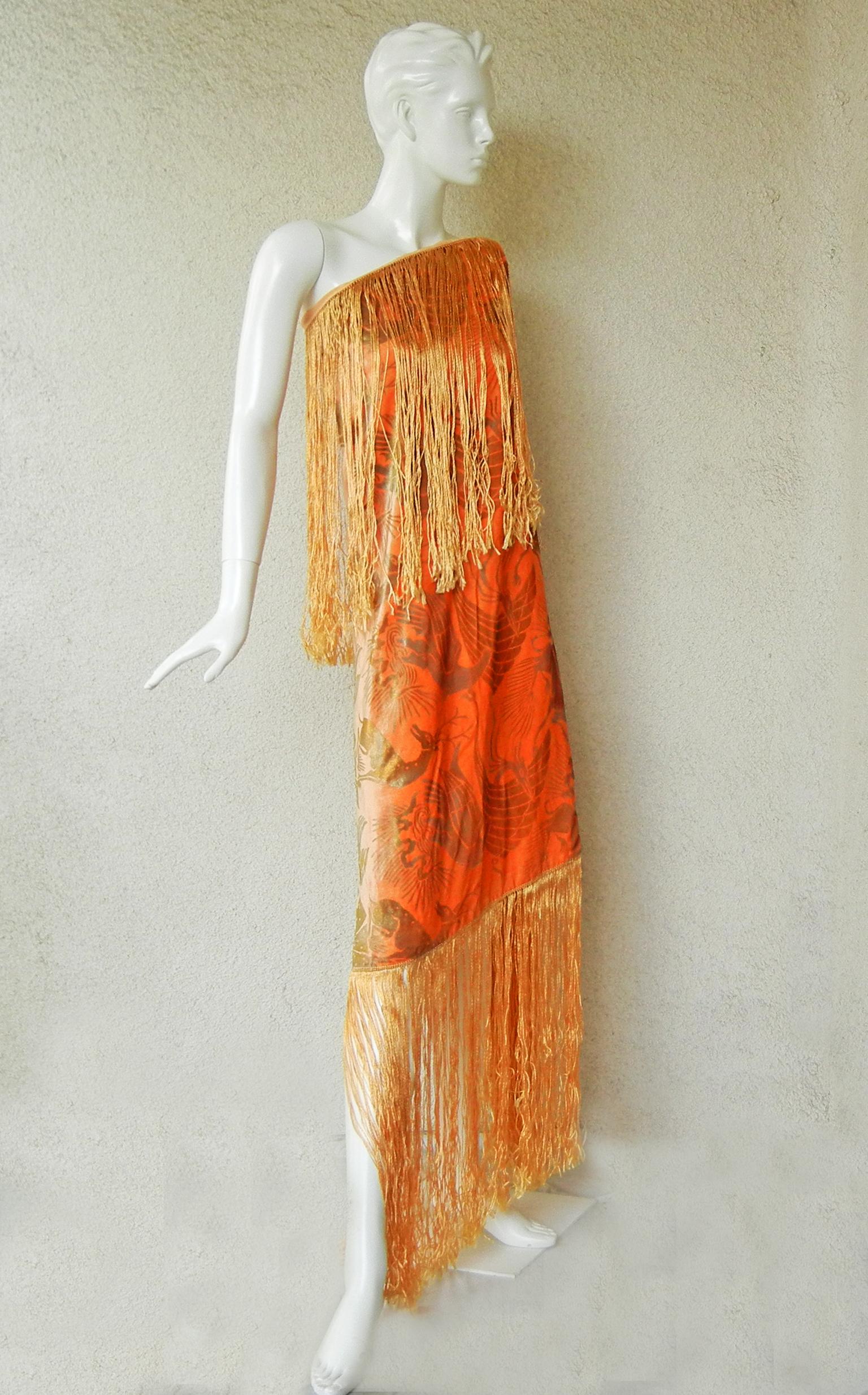 Women's Gallenga Apricot Panne Velvet Fortuny Fringe Shawl fr Gallenga Estate  Rare!