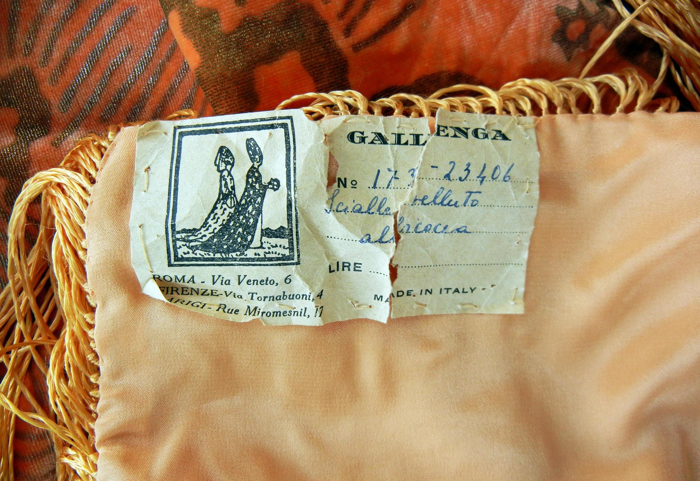 Gallenga Panne Albaricoque Terciopelo Fortuny Chal Flecos Gallenga Estate  ¡Raro! en venta 1