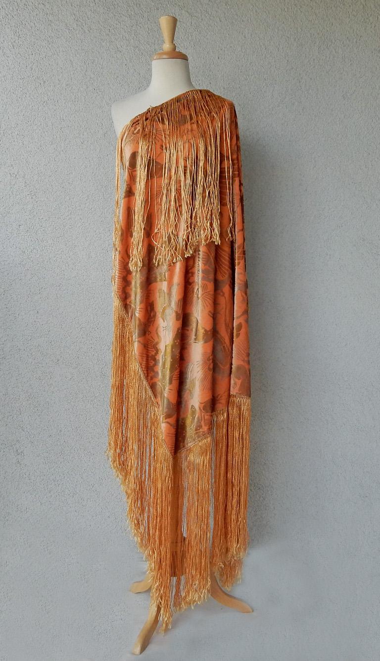 Gallenga Panne Albaricoque Terciopelo Fortuny Chal Flecos Gallenga Estate  ¡Raro! en venta 4