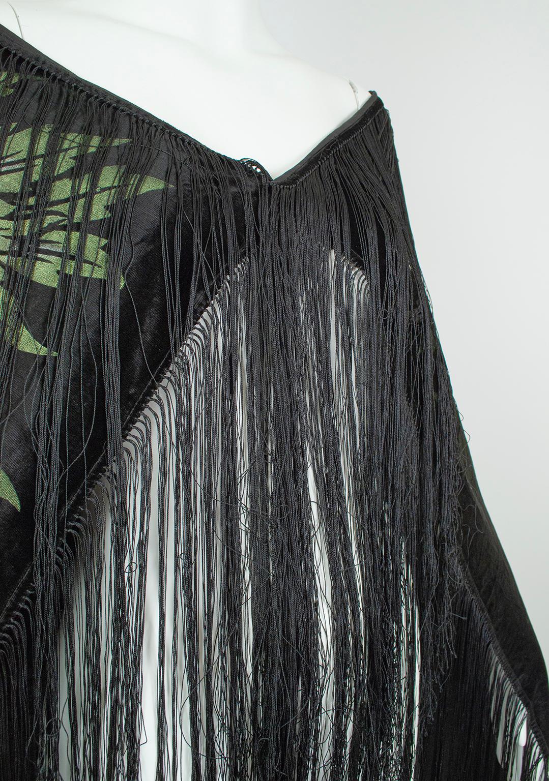 Fortuny-Inspired Painted Velvet Fringed Piano Shawl Wrap Stole–36” x 38”, 1920s For Sale 1