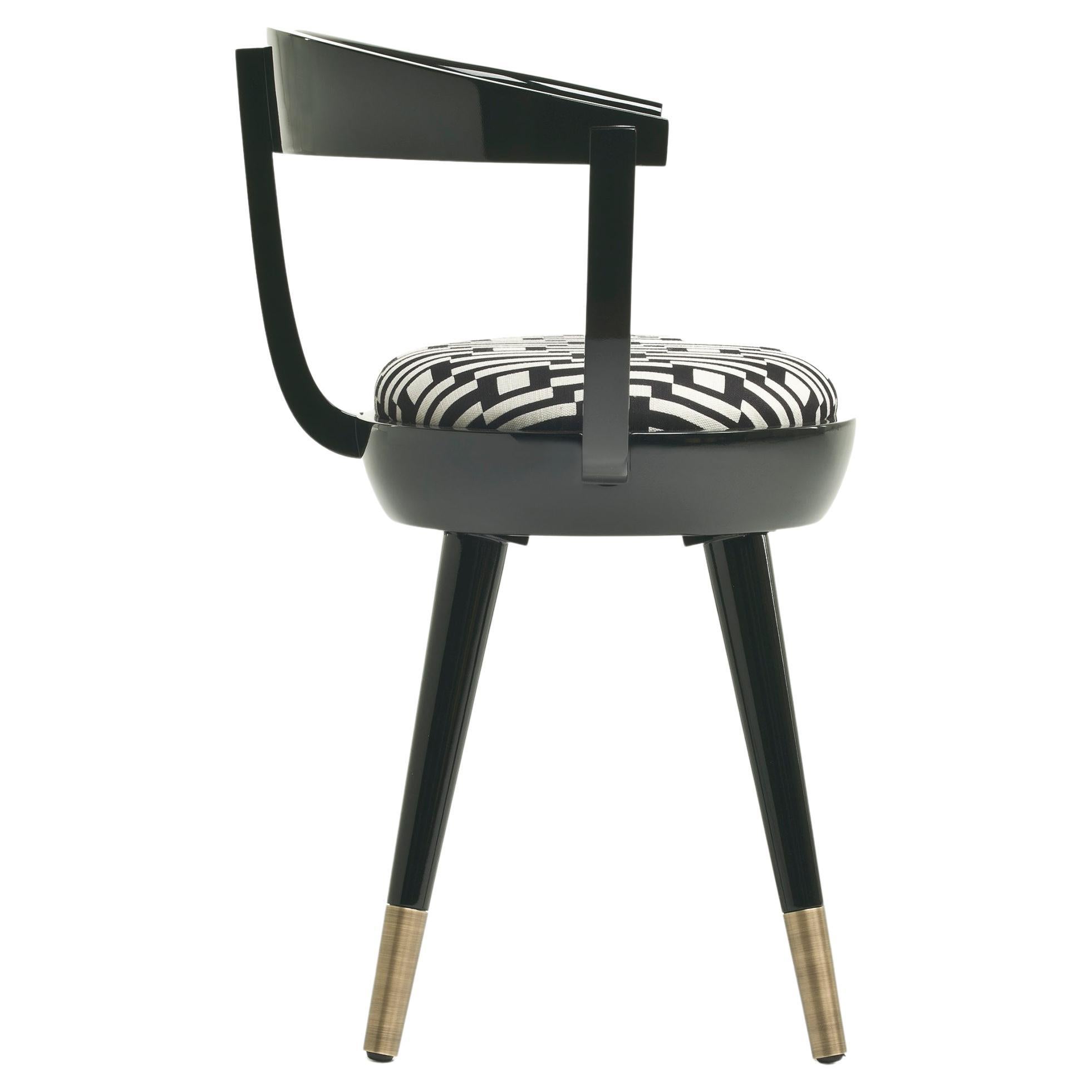 Galleon Black and White Chair with Padded Seat with Brushed Brass Tips For Sale