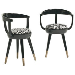 Galleon Black and White Chair with Padded Seat with Brushed Brass Tips