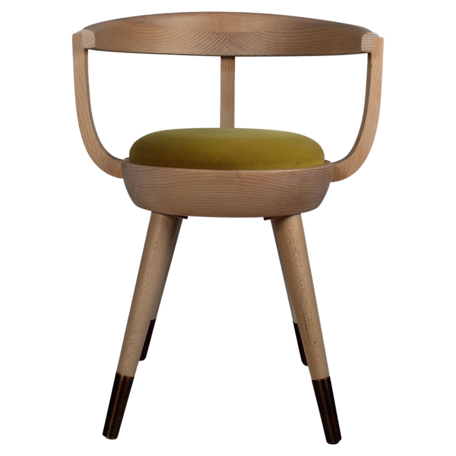 Galleon Ochre Chair in Solid Wood with Padded Seat and Brushed Brass Tips
