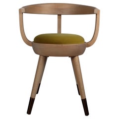 Galleon Ochre Chair in Solid Wood with Padded Seat and Brushed Brass Tips