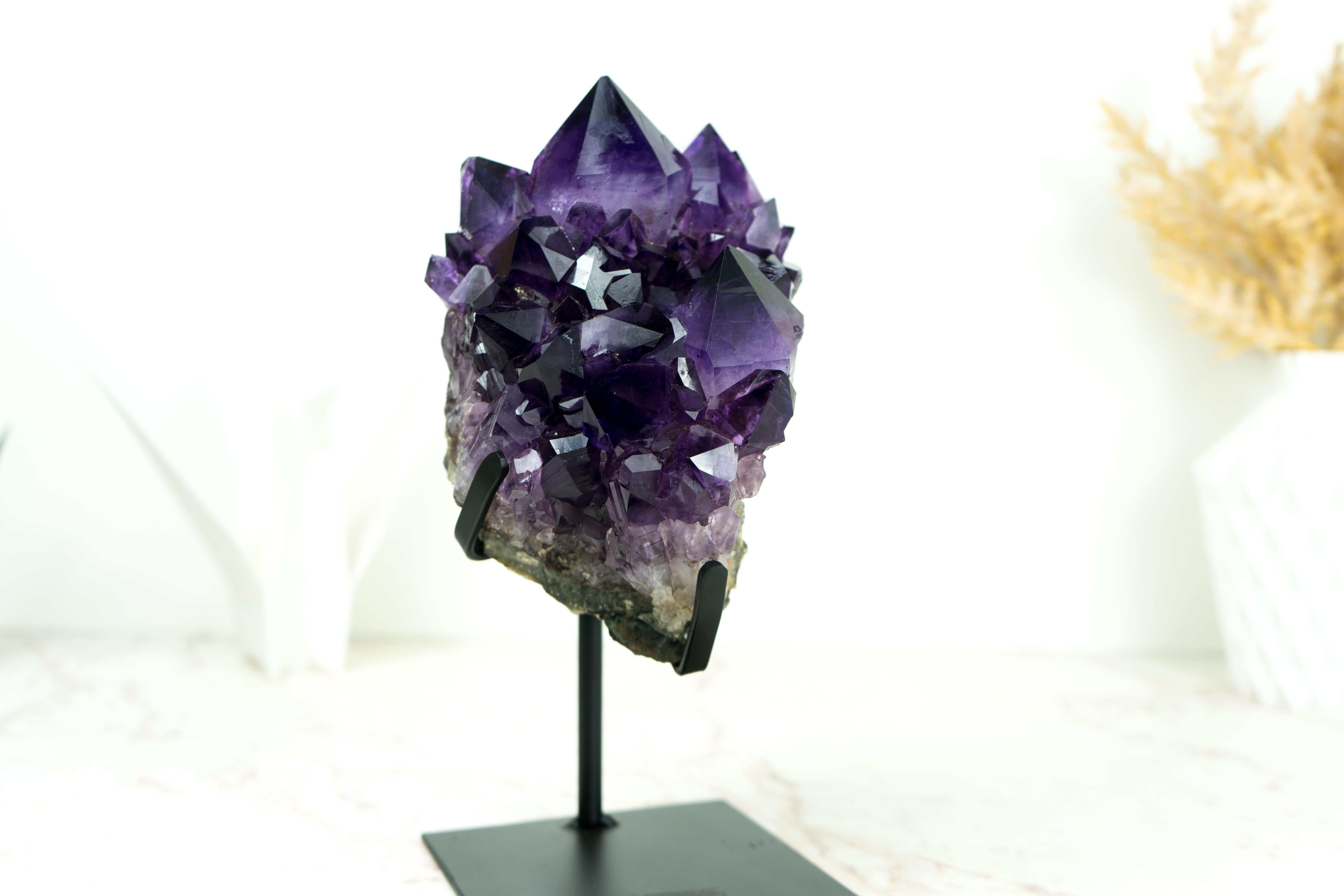 Brazilian Gallery Amethyst Cluster with Aesthetic Large Grape Jelly Amethyst Points For Sale