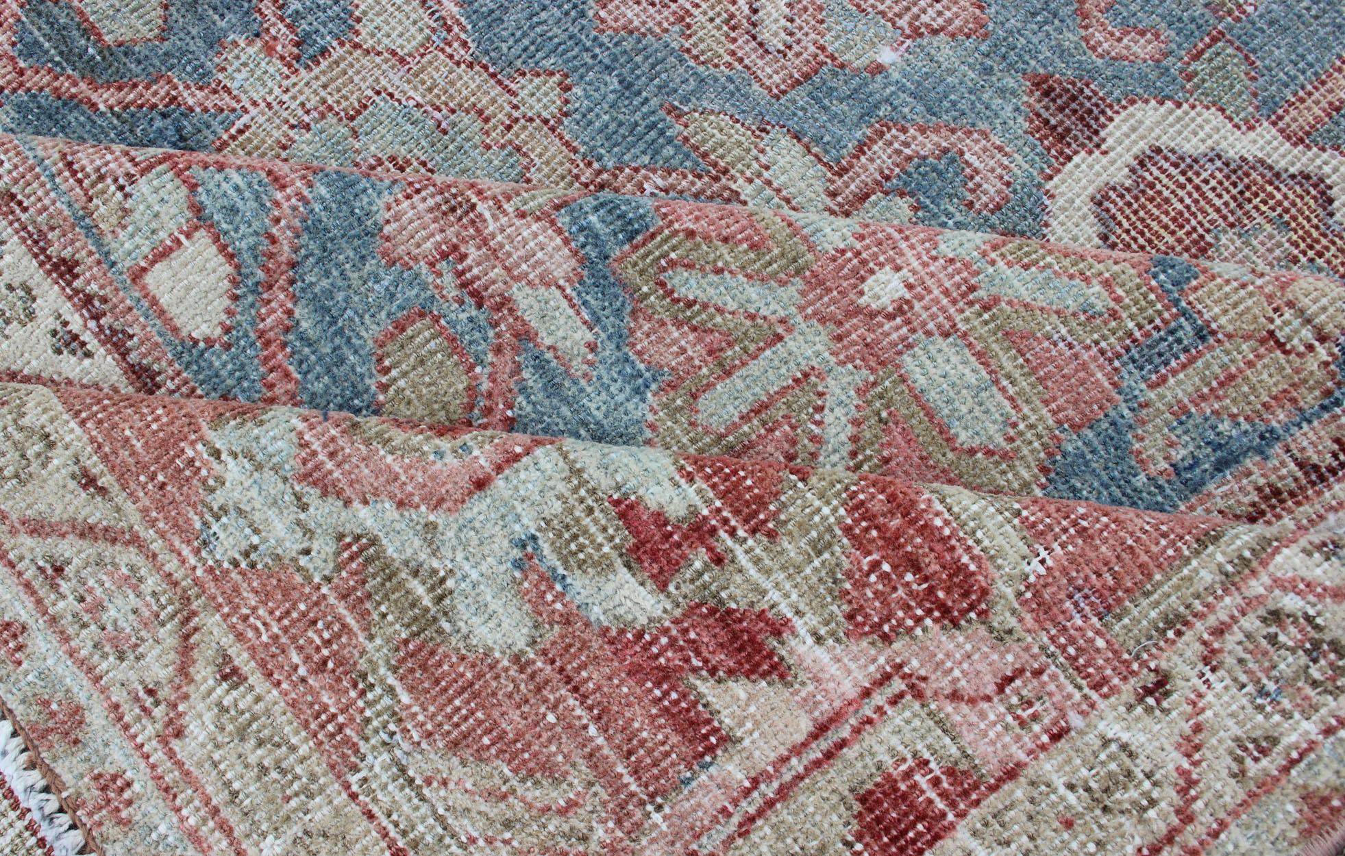 Gallery Antique Persian Mahal Rug with Light Blue Background and Faded Red 1