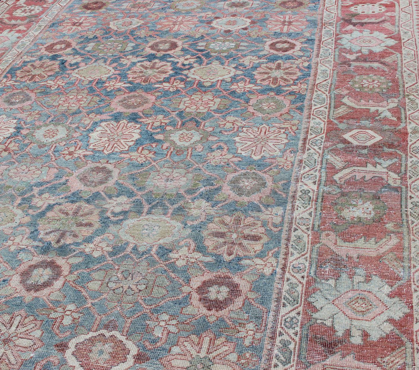 Gallery Antique Persian Mahal Rug with Light Blue Background and Faded Red 2