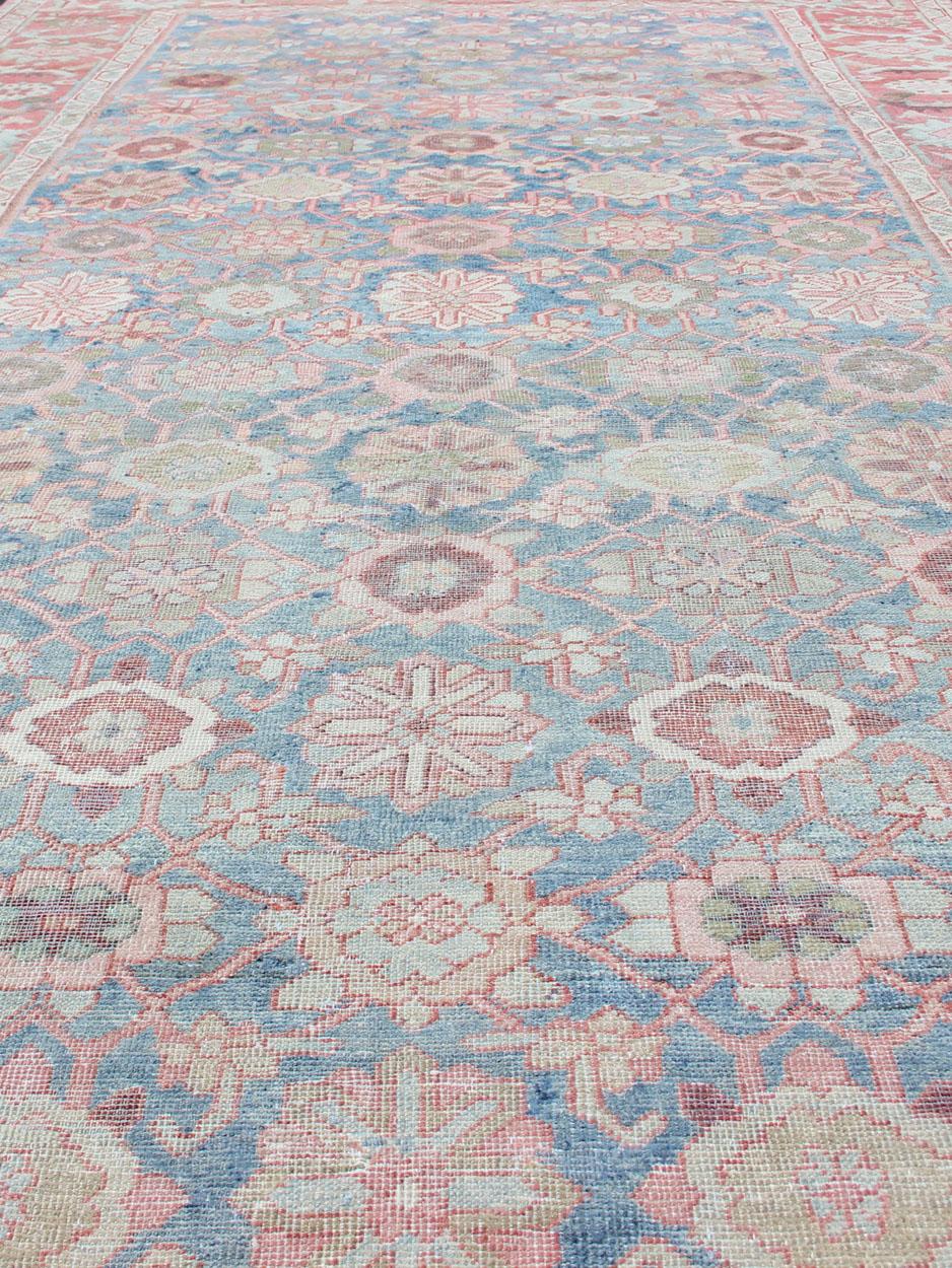 Gallery Antique Persian Mahal Rug with Light Blue Background and Faded Red 3
