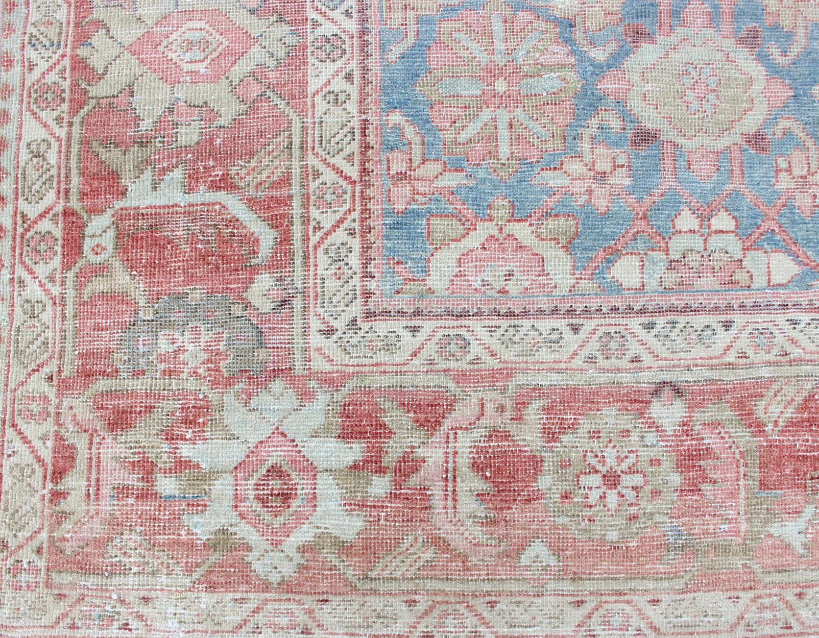 20th Century Gallery Antique Persian Mahal Rug with Light Blue Background and Faded Red