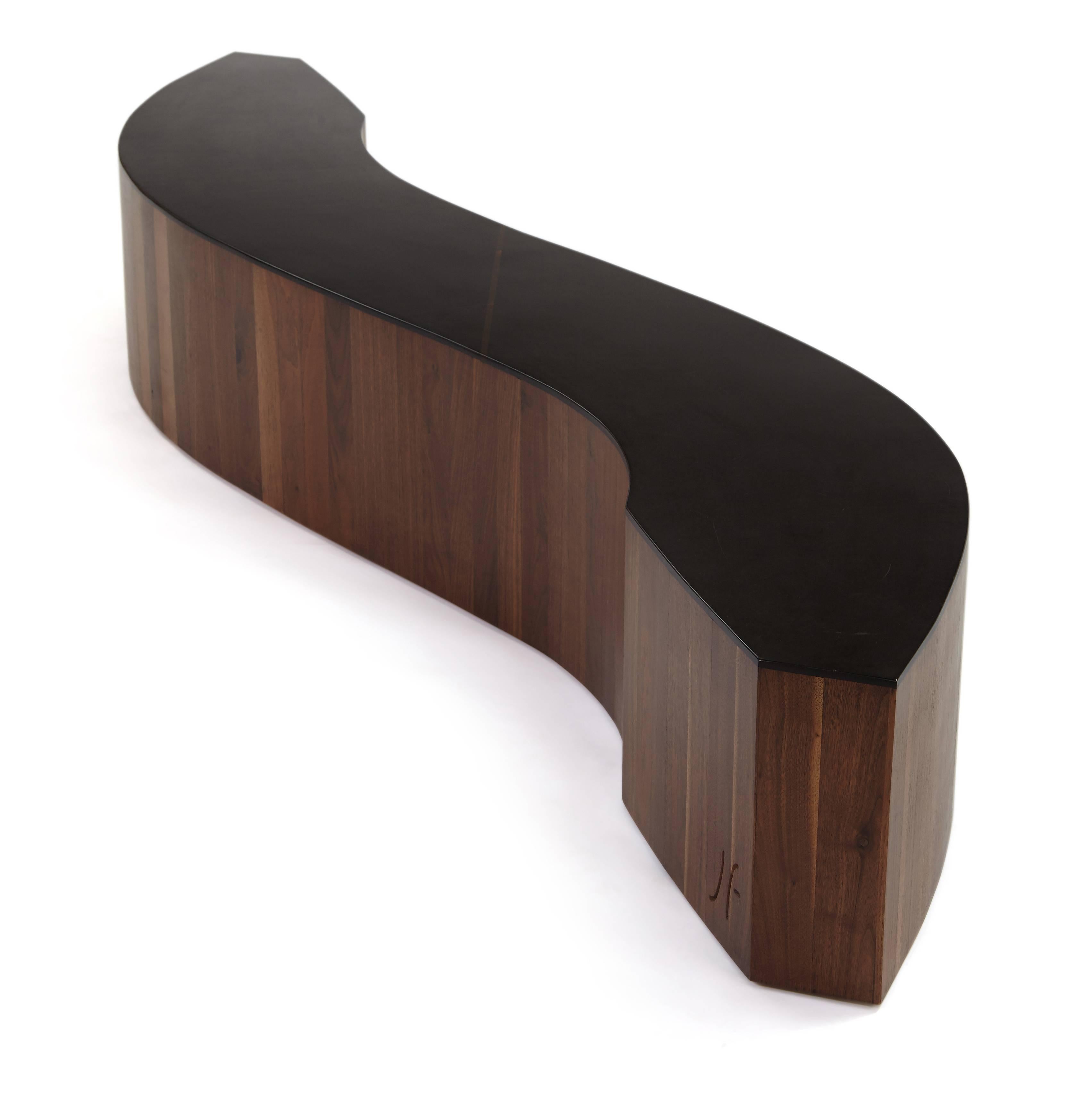 Modern Gallery Bench in walnut or oak with a corian top. bespoke size by Jonathan Field For Sale