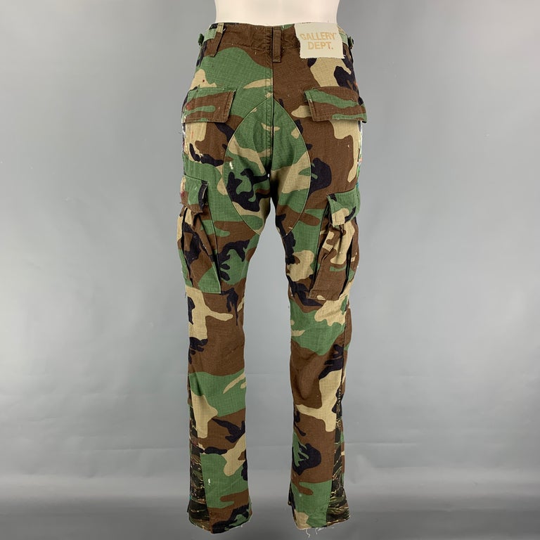 GALLERY DEPT. Size 26 Green Brown Cotton Nylon Camo Flared Cargo Pants