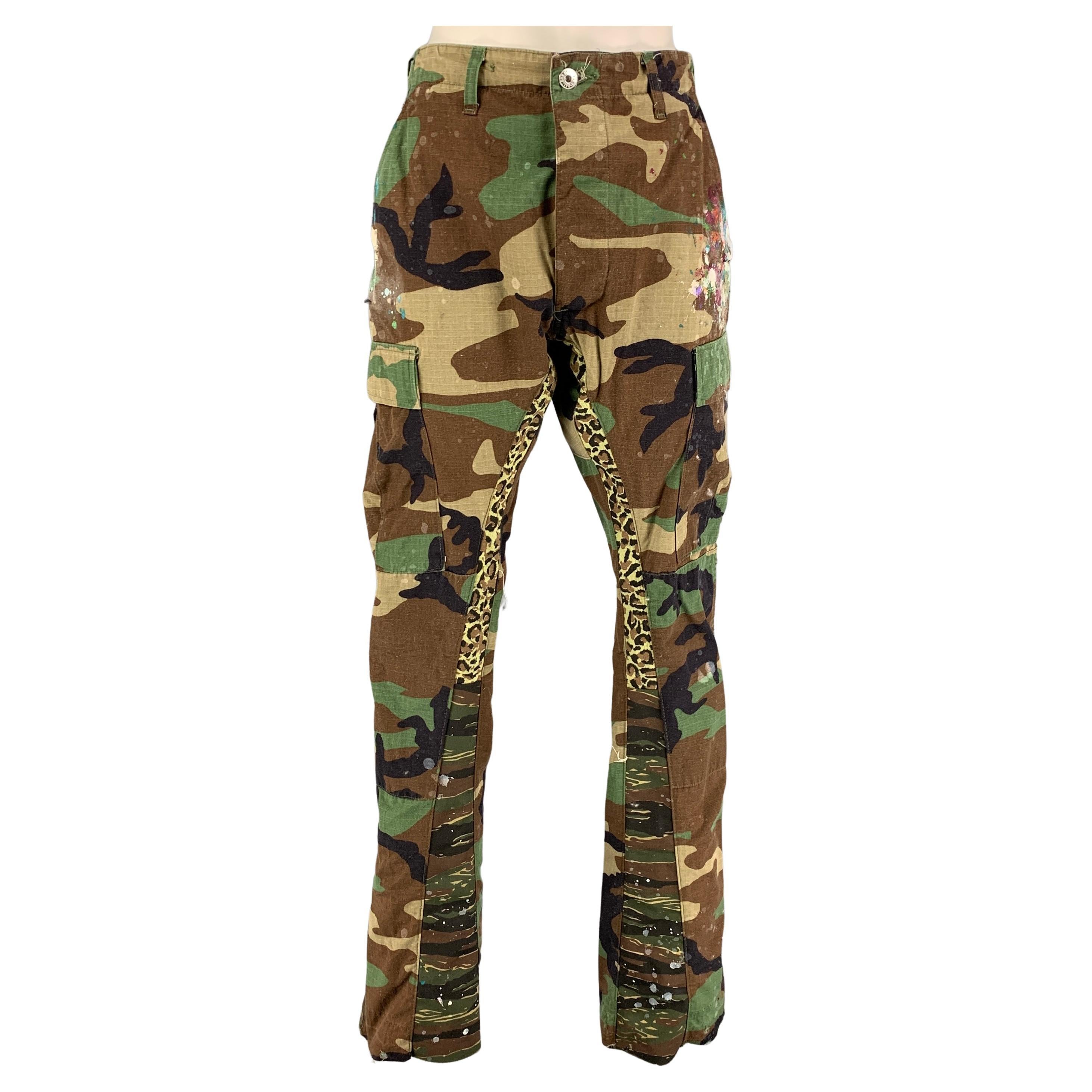 GALLERY DEPT. Size 26 Green Brown Cotton Nylon Camo Flared Cargo Pants
