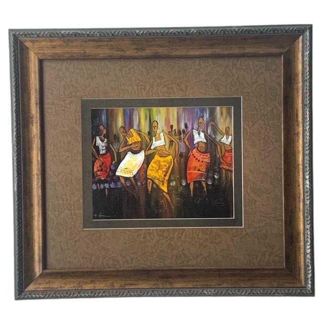 Impresión artística de mujeres africanas bailando, enmarcada en galería