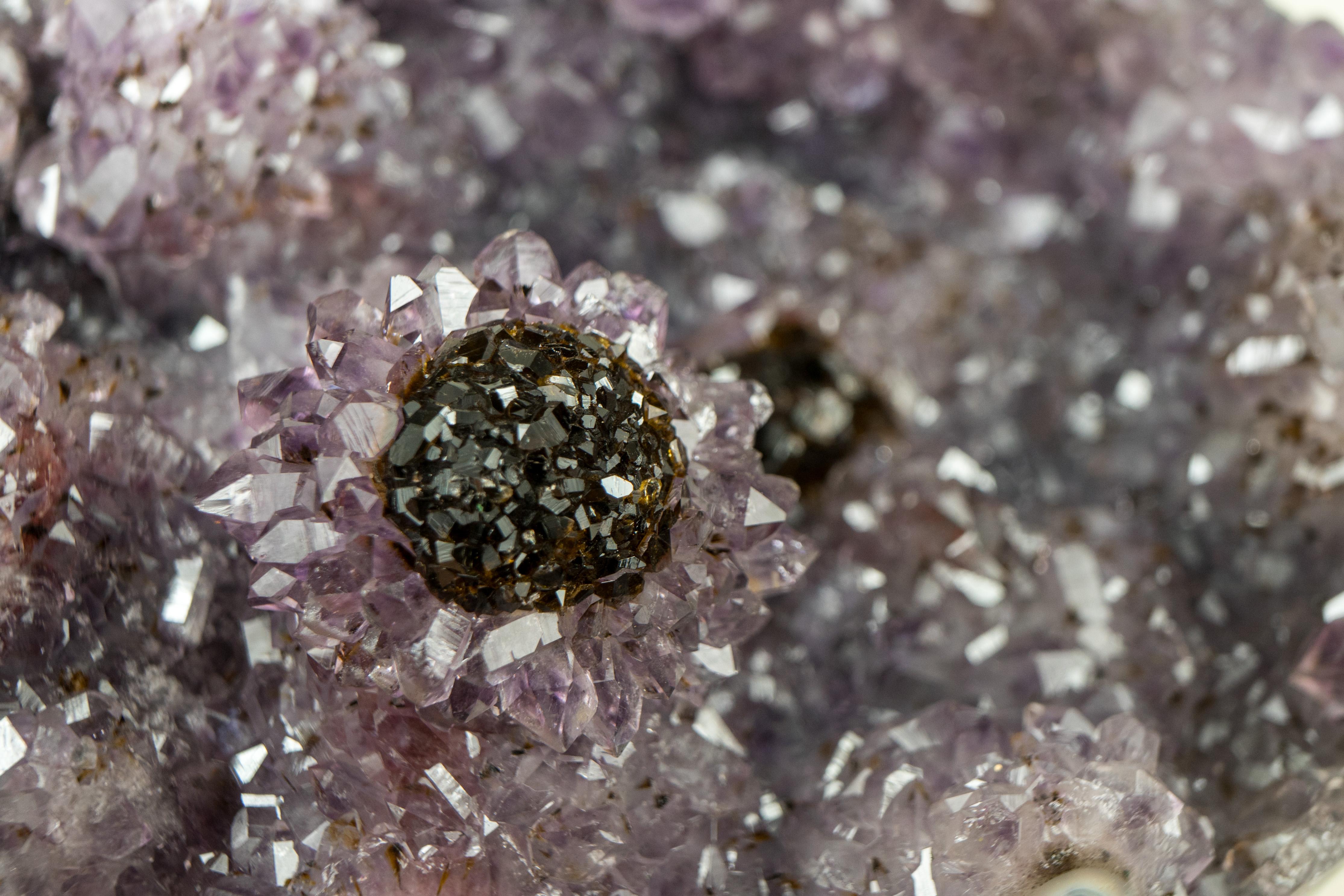 Gallery-Grade Achat-Geode mit seltener Goethit (AKA Cacoxenit) Blume im Angebot 6