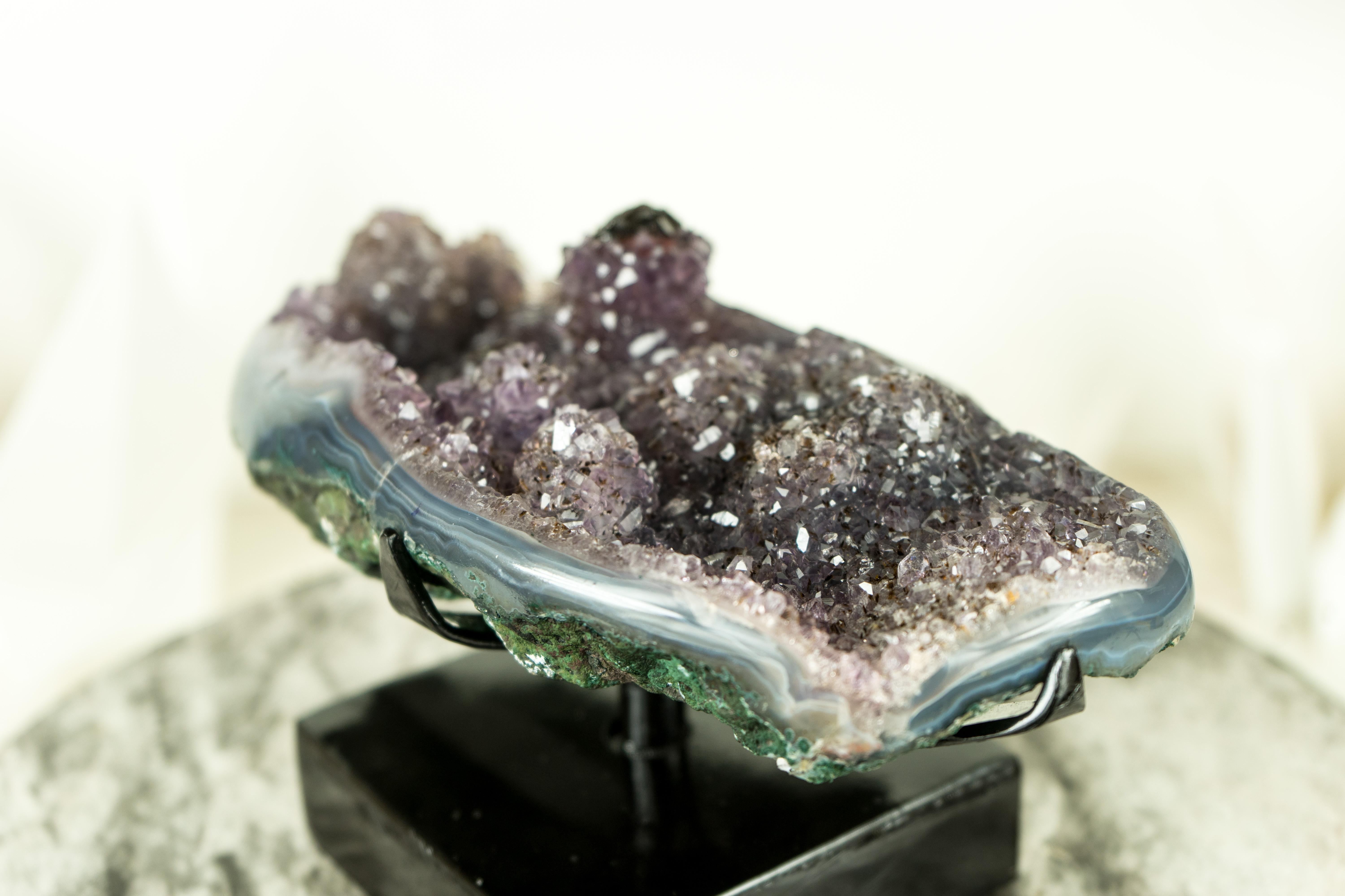 Gallery-Grade Agate Geode with Rare Goethite (AKA Cacoxenite) Flower For Sale 10