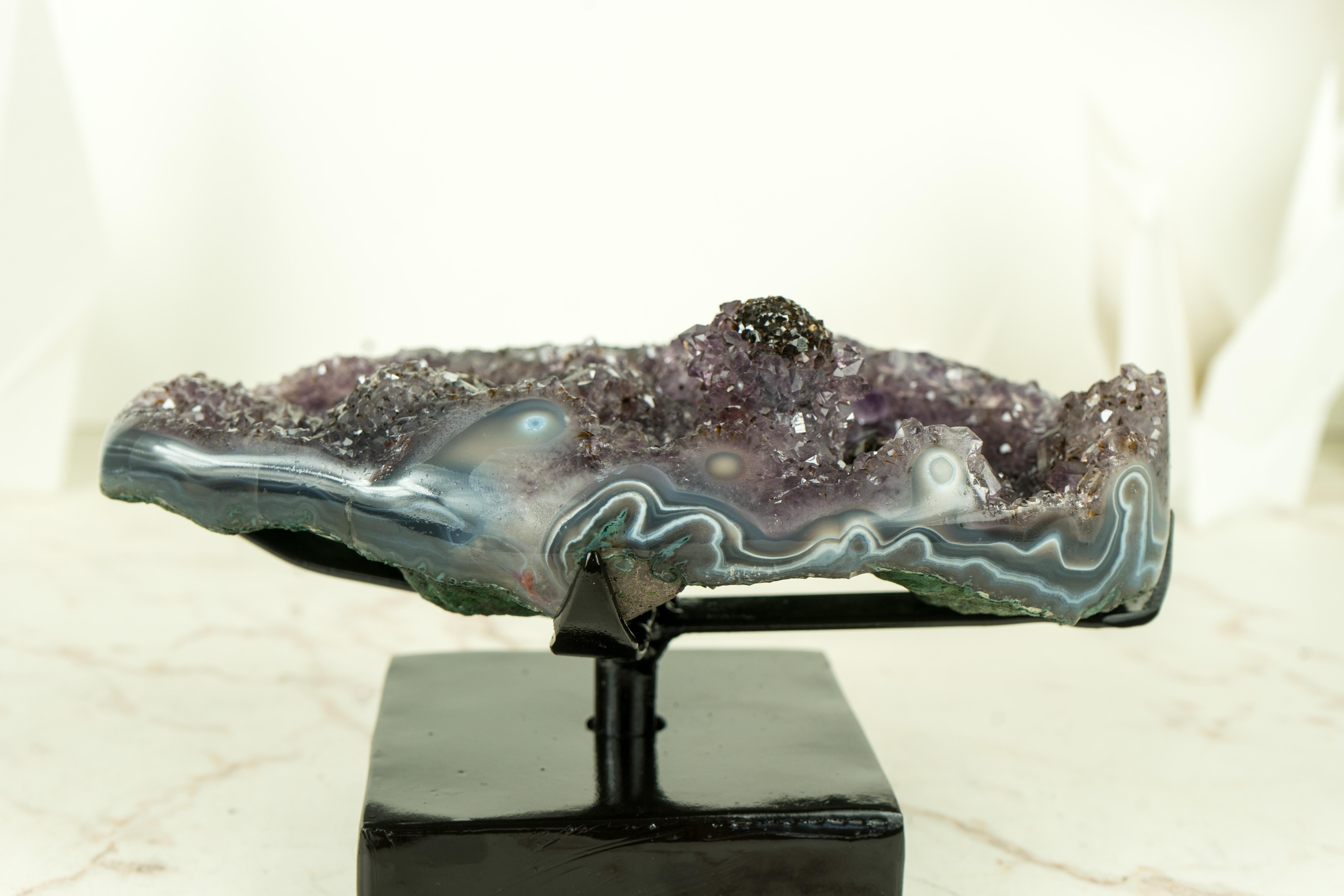 Gallery-Grade Achat-Geode mit seltener Goethit (AKA Cacoxenit) Blume im Angebot 2