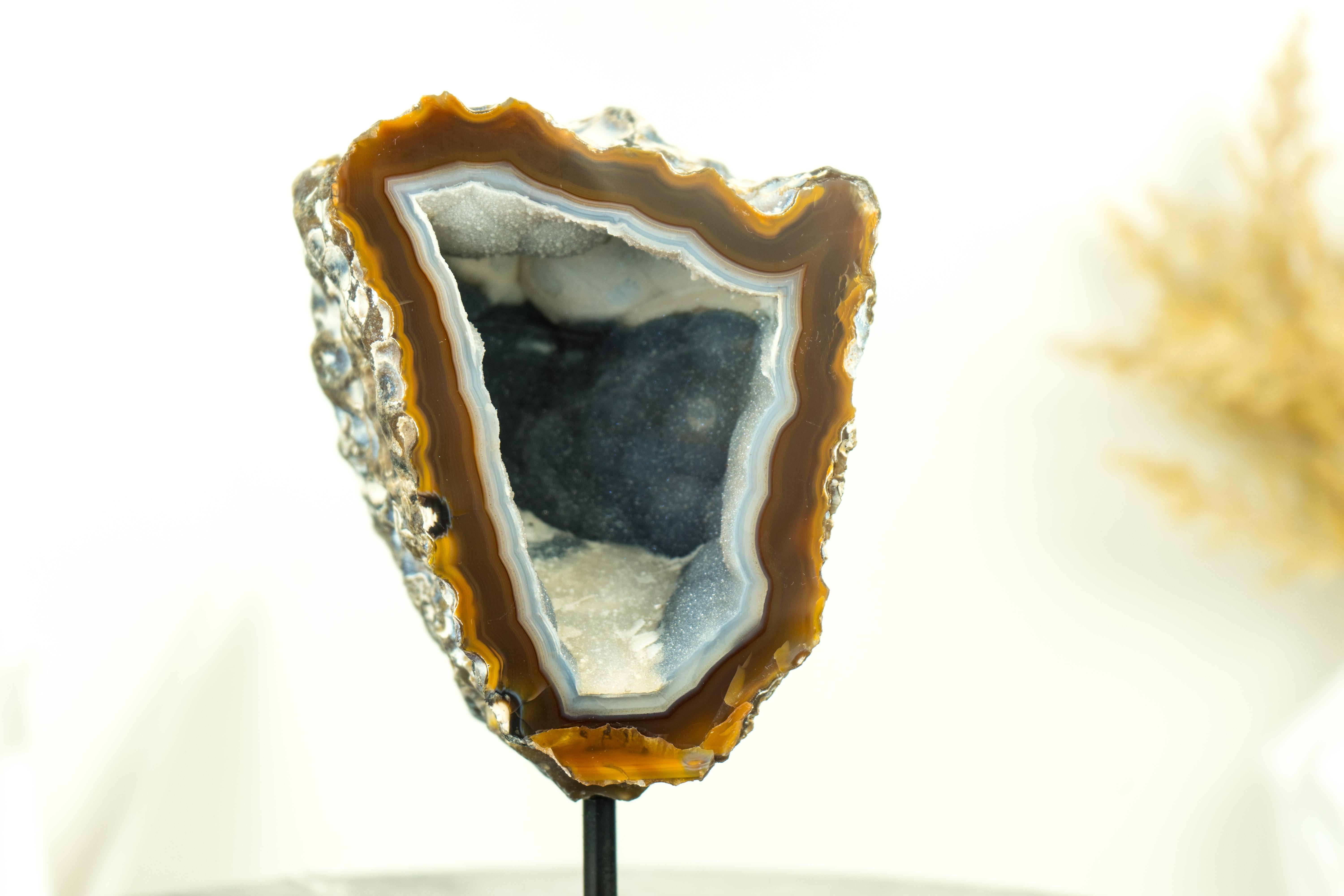 Gallery Grade Amber and White Lace Agate Geode with Blue Galaxy Druzy For Sale 7