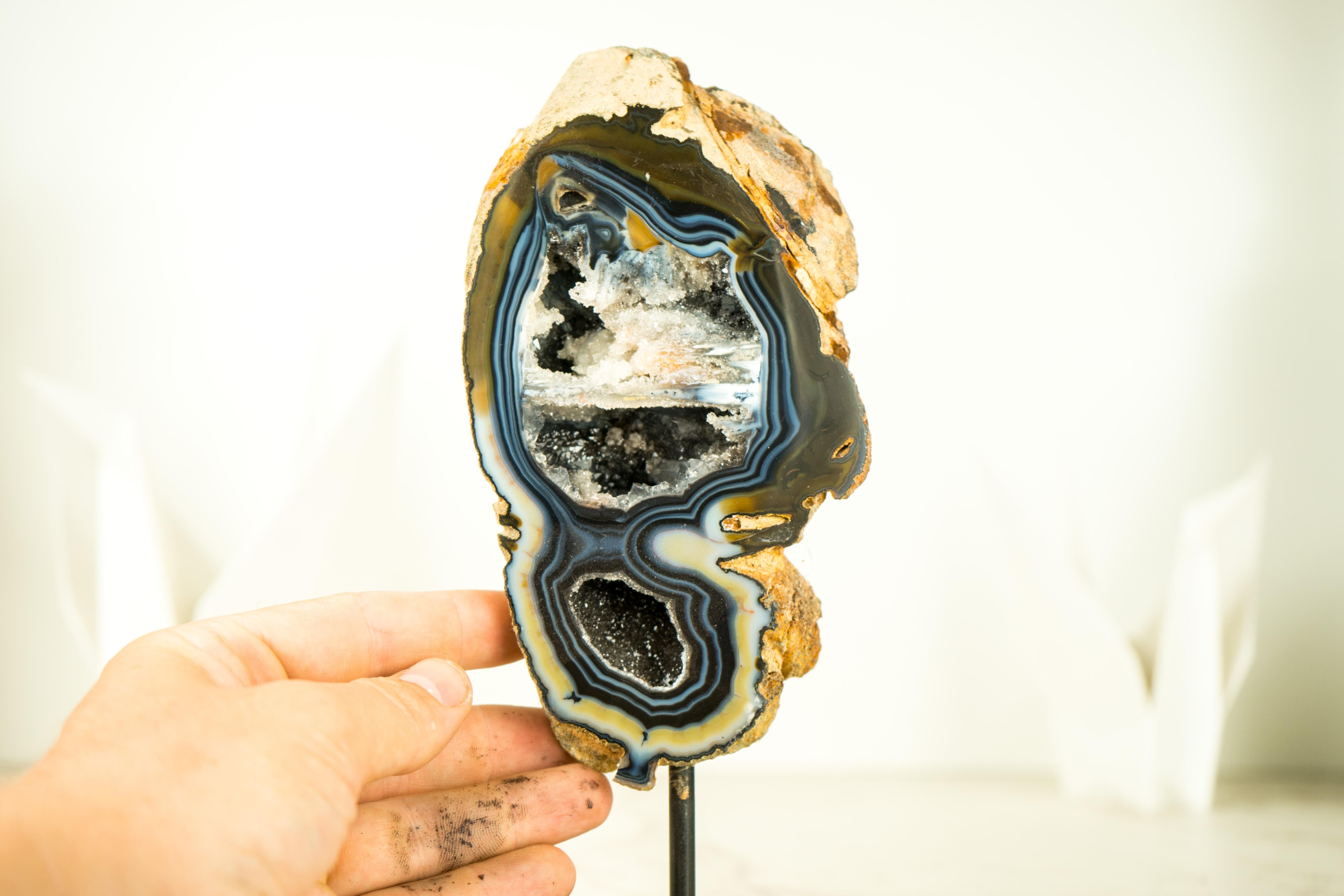 Gallery-Grade Blue Lace Agate Geode with Galaxy Druzy and Rare Formation For Sale 9